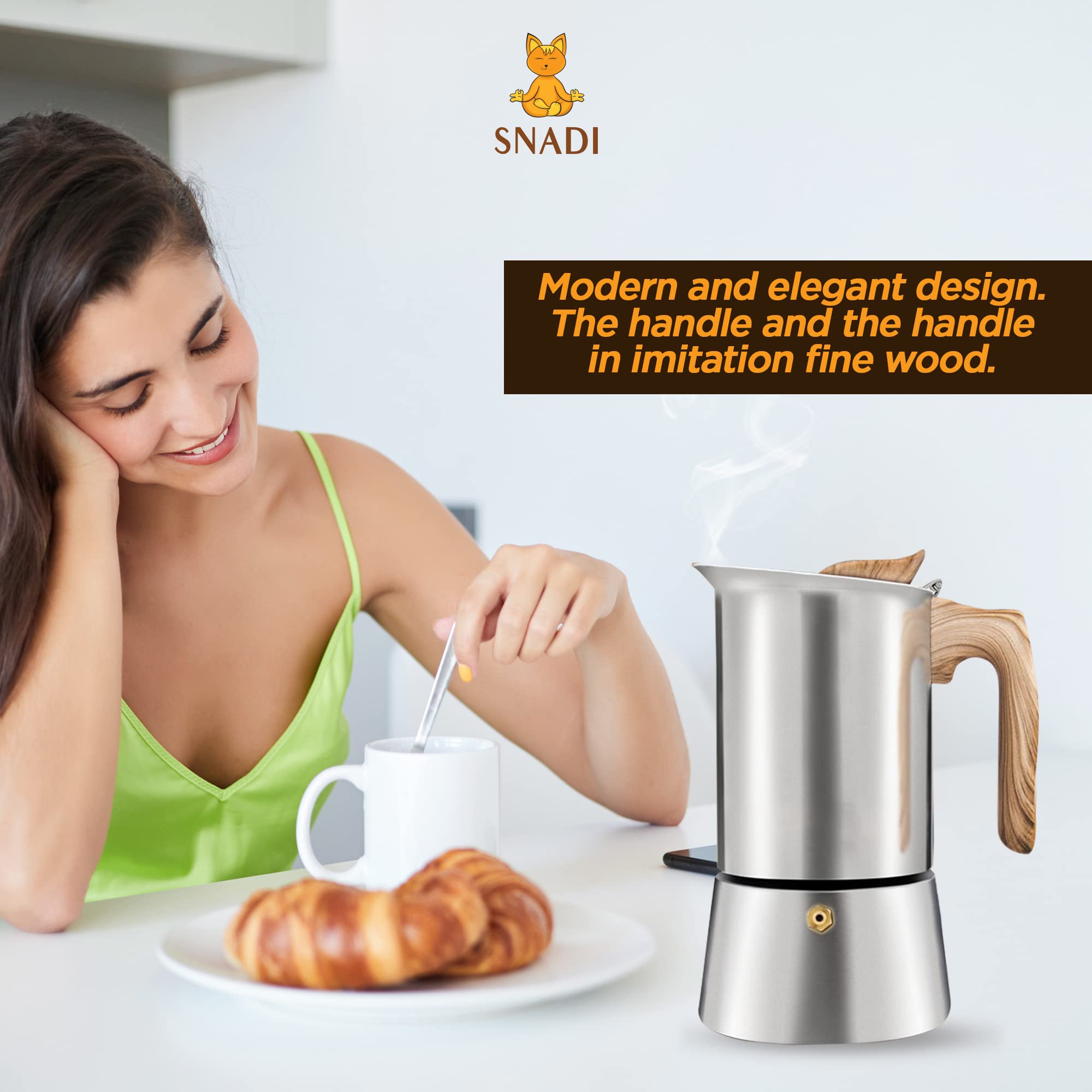 Stainless Steel Moka Pot Italian Coffee Maker - 4 Cup (200ml) Espresso Maker for Induction, Ceramic, Electric & Gas Stoves - Perfect for Home & Professional Kitchens, Camping & Office Use