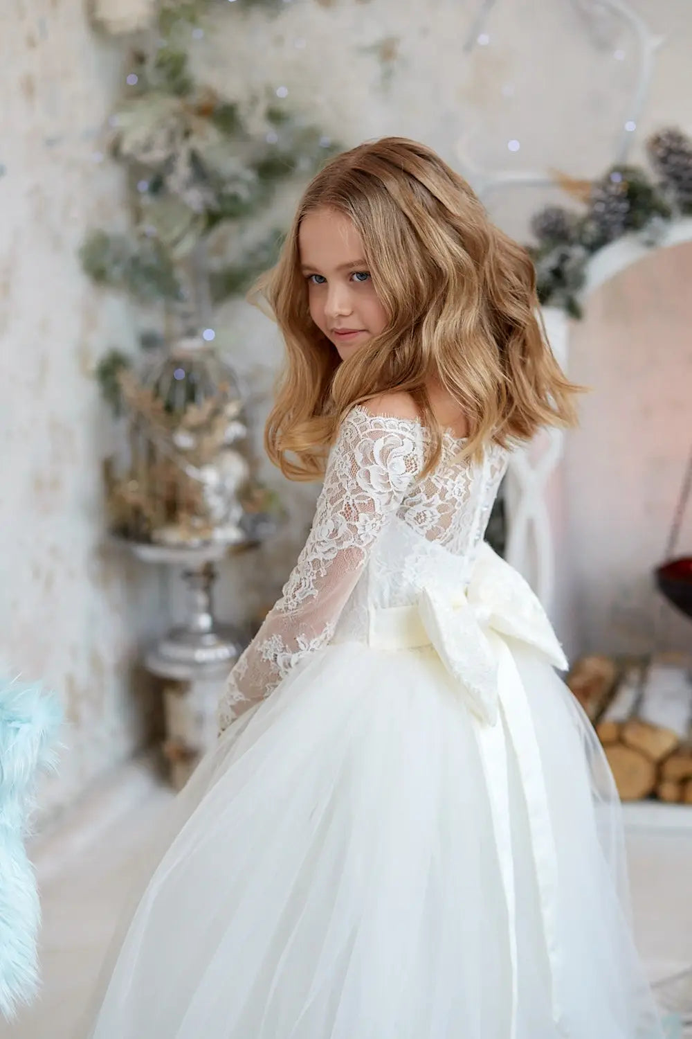Elegant Full Sleeves Flower Girl Dress for First Communion - Perfect for Weddings, Baptisms & Special Occasions