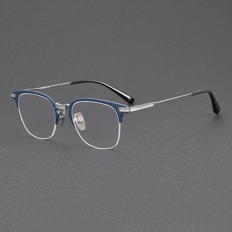 Stylish Unisex Black Titanium Semi-Rimmed Square Eyeglasses 42424 - Perfect for Work, Reading & Fashion