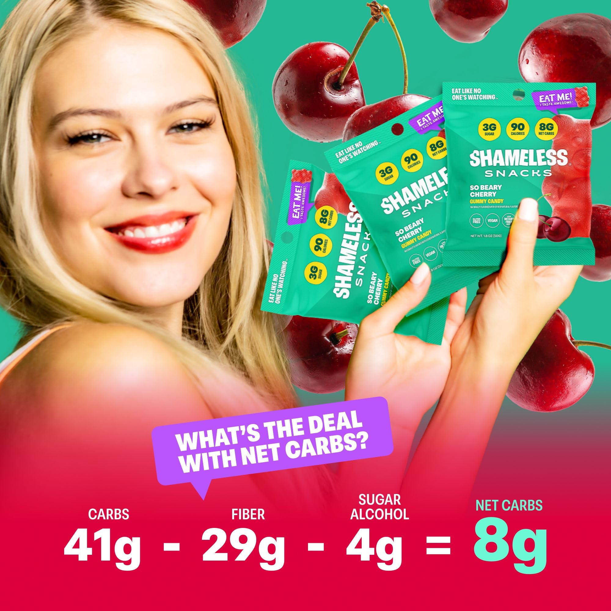 Healthy Low Calorie Keto Snacks - Sugar Free Gluten Free Gummy Candy (6 Pack So Beary Cherry) | Perfect for Weight Loss, Keto Diet & On-the-Go Snacking