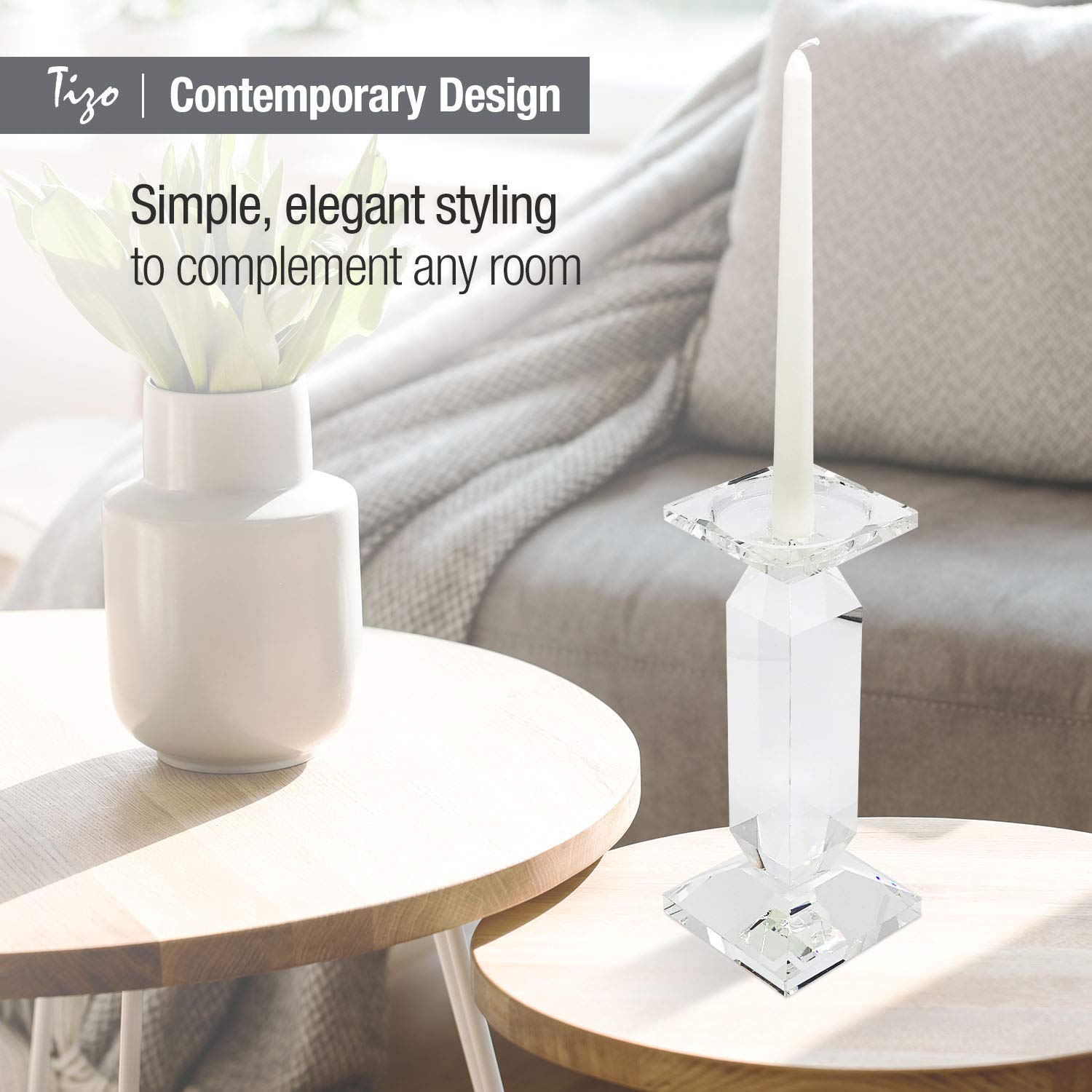 Elegant Clear Crystal Glass Candle Holder for Pillar or Taper Candles - 4 x 4 x 13.5 inch Medium Size - Perfect for Wedding Centerpieces, Dining Table Decor, and Romantic Home Ambiance