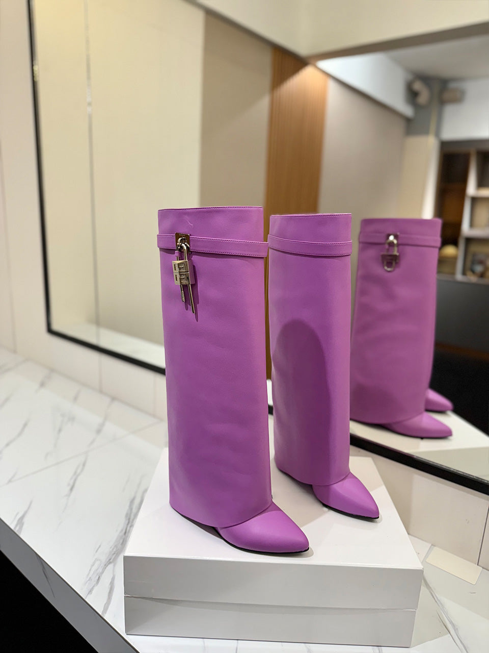 Stylish Women's Long Silver Boots with Lock Detail - Perfect for Winter Fashion & Outdoor Adventures