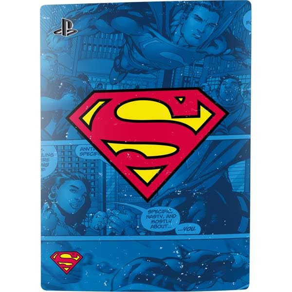 Official DC Comics Superman Gaming Skin Decal for PS5 Bundle - Licensed Superhero Logo & Background Design - Perfect for Gaming Setups & Themed Rooms