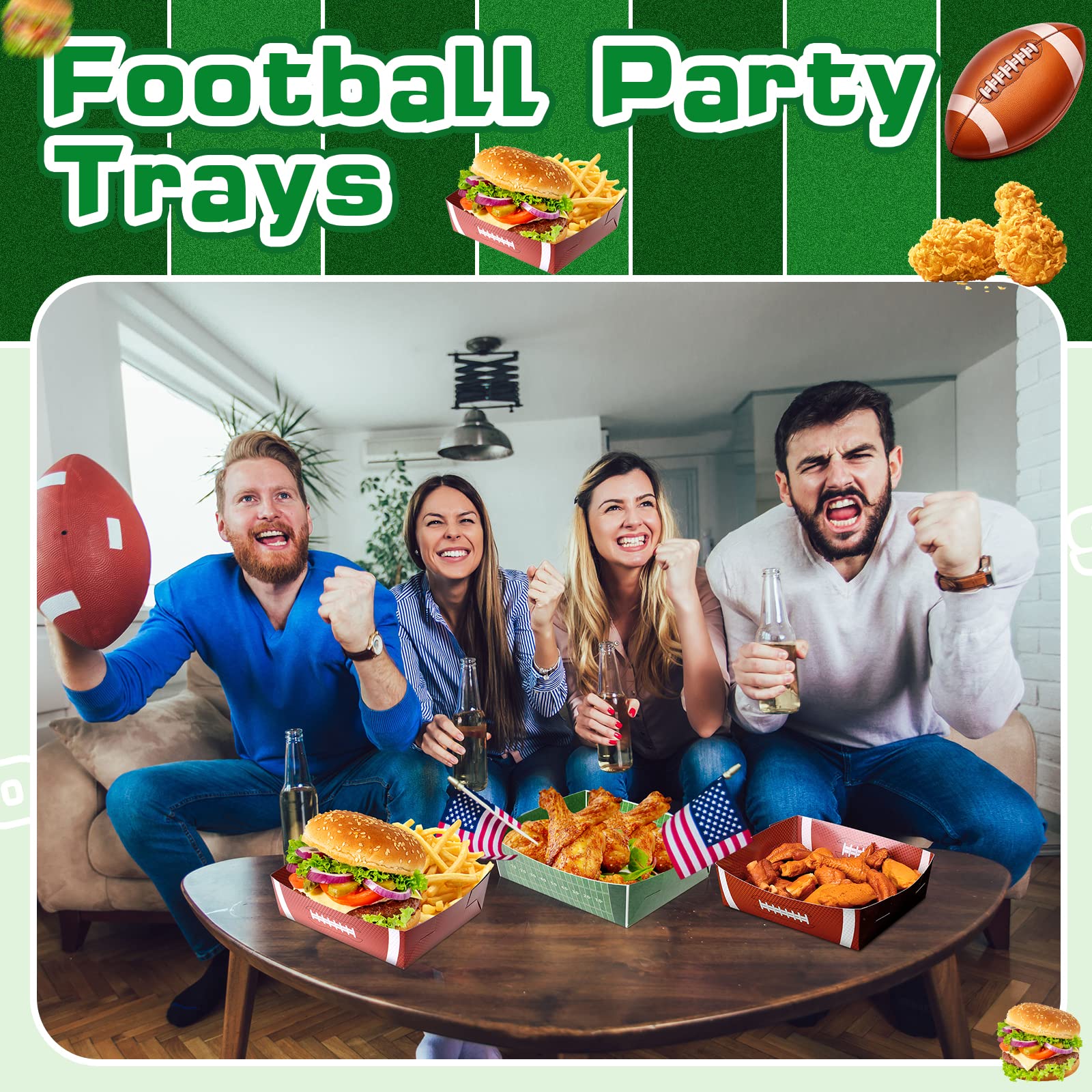 Sawysine 36 Pack Large Football Plates - 5lb Disposable Paper Serving Trays for Nachos, Snacks & Food - Perfect for Football Parties, Carnivals, Birthday Decorations & Game Day Gatherings
