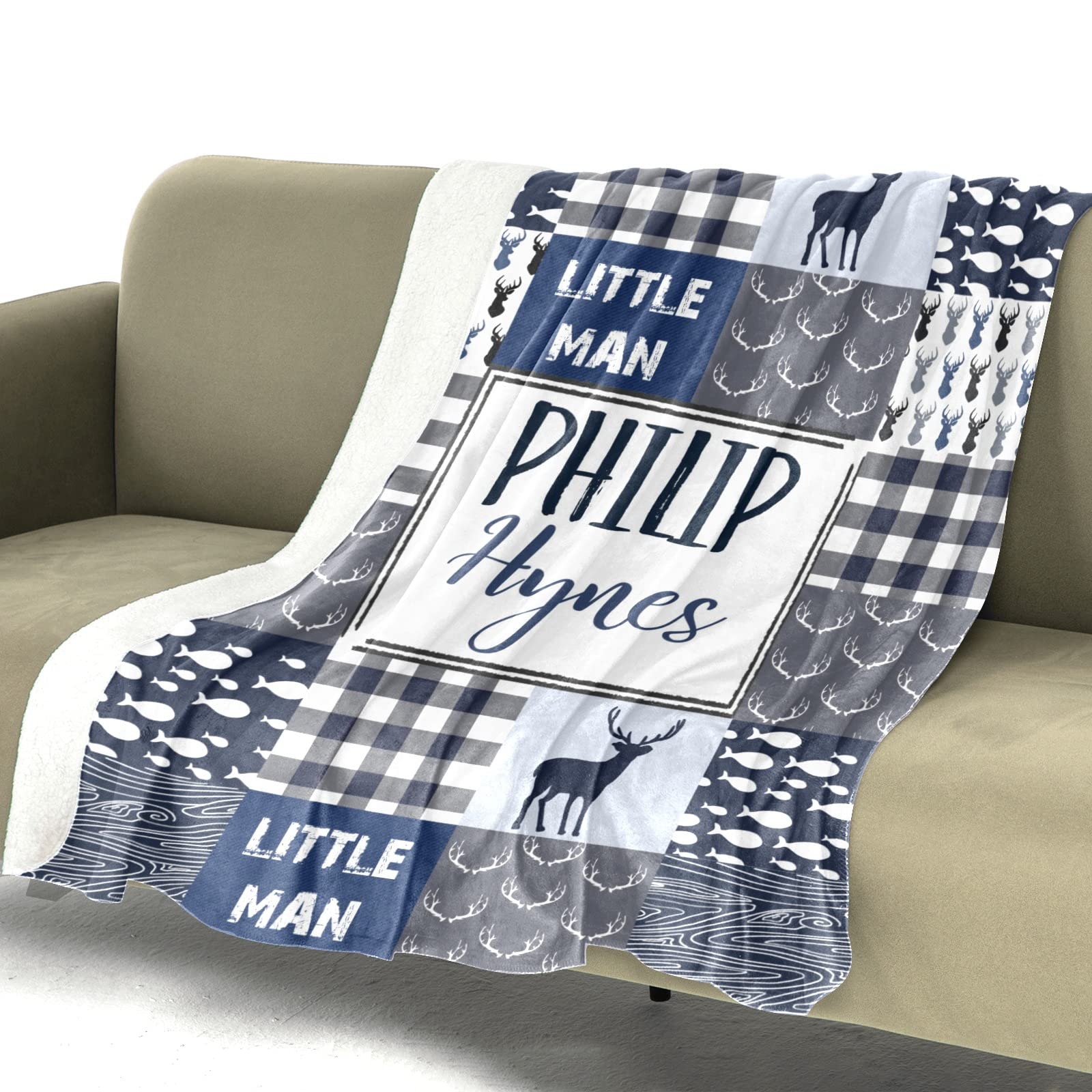 **Personalized Baby Blankets for Girls & Boys - Custom Name Blanket with Cute Shark & Woodland Animals - Soft & Cozy Baby Gift for Birthday, Christmas, New Year - Perfect for Nursery, Stroller & Photo Shoots**