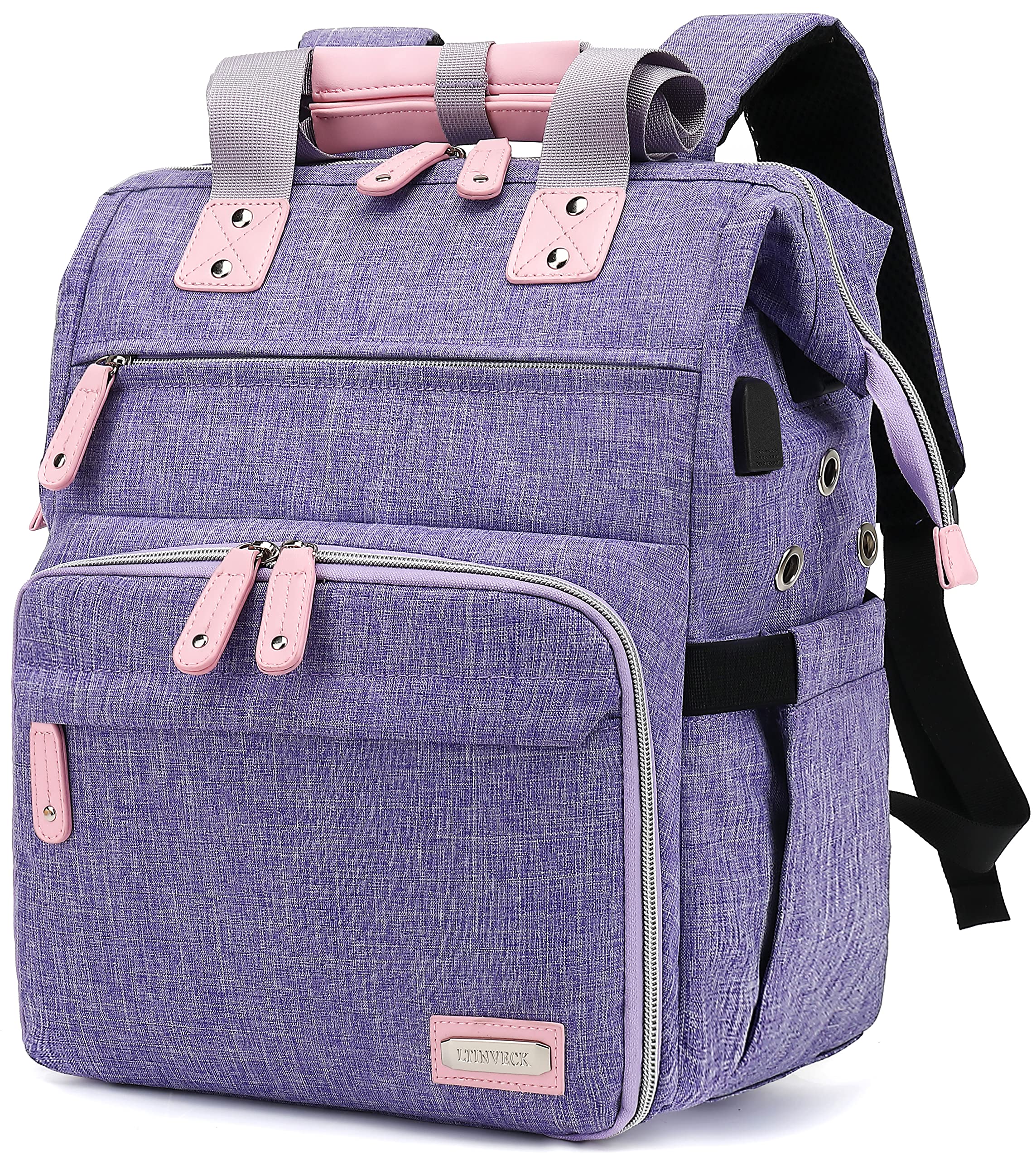 Crochet Backpack for Knitting & Yarn Storage - Large Travel Tote Bag with USB Charging Port (Purple) | Perfect for Crafters, Knitters & On-the-Go Projects