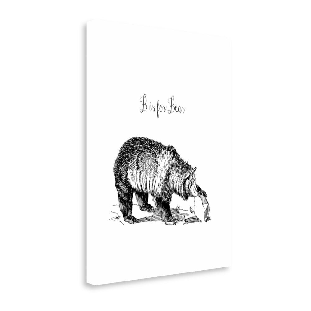 B Is For Bear by Tara Moss - Premium Giclee Art Print on Gallery Wrapped Canvas, Ready to Hang Wall Decor - Perfect for Nursery, Kids Room & Home Office Decorations