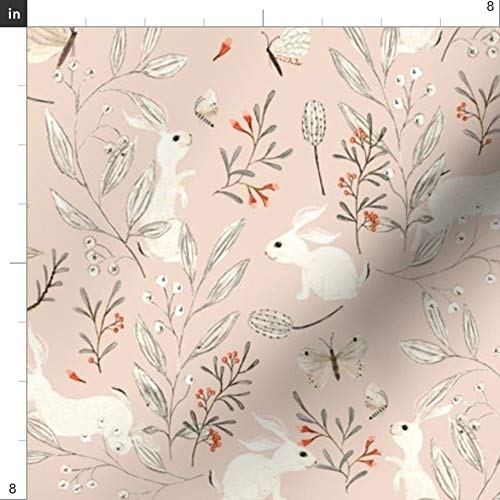 Premium Spoonflower Fabric - Pink Bunny Rabbit Woodland Animals Forest Print on Soft Minky Fabric by The Yard - Perfect for Sewing Baby Blankets, Quilt Backing & Plush Toys | Easter Spring Nursery Decor & DIY Craft Projects