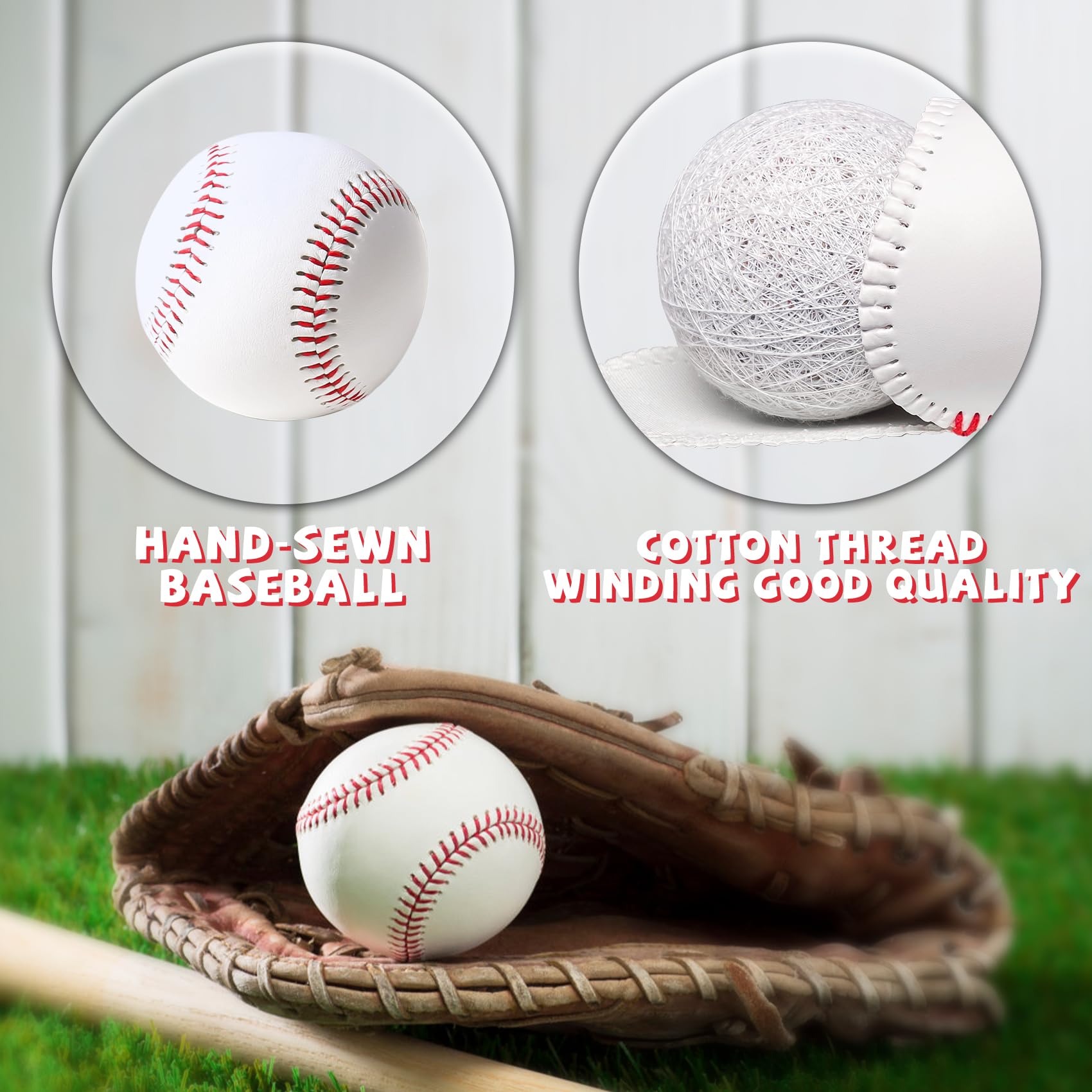 Premium Leather-Covered Baseballs - 12/24 Pack Standard Size Training Balls for Pitching, Hitting & Fielding Practice - Unmarked Adult & Youth Baseballs - Perfect for Backyard Drills, Batting Cages & Team Training Sessions