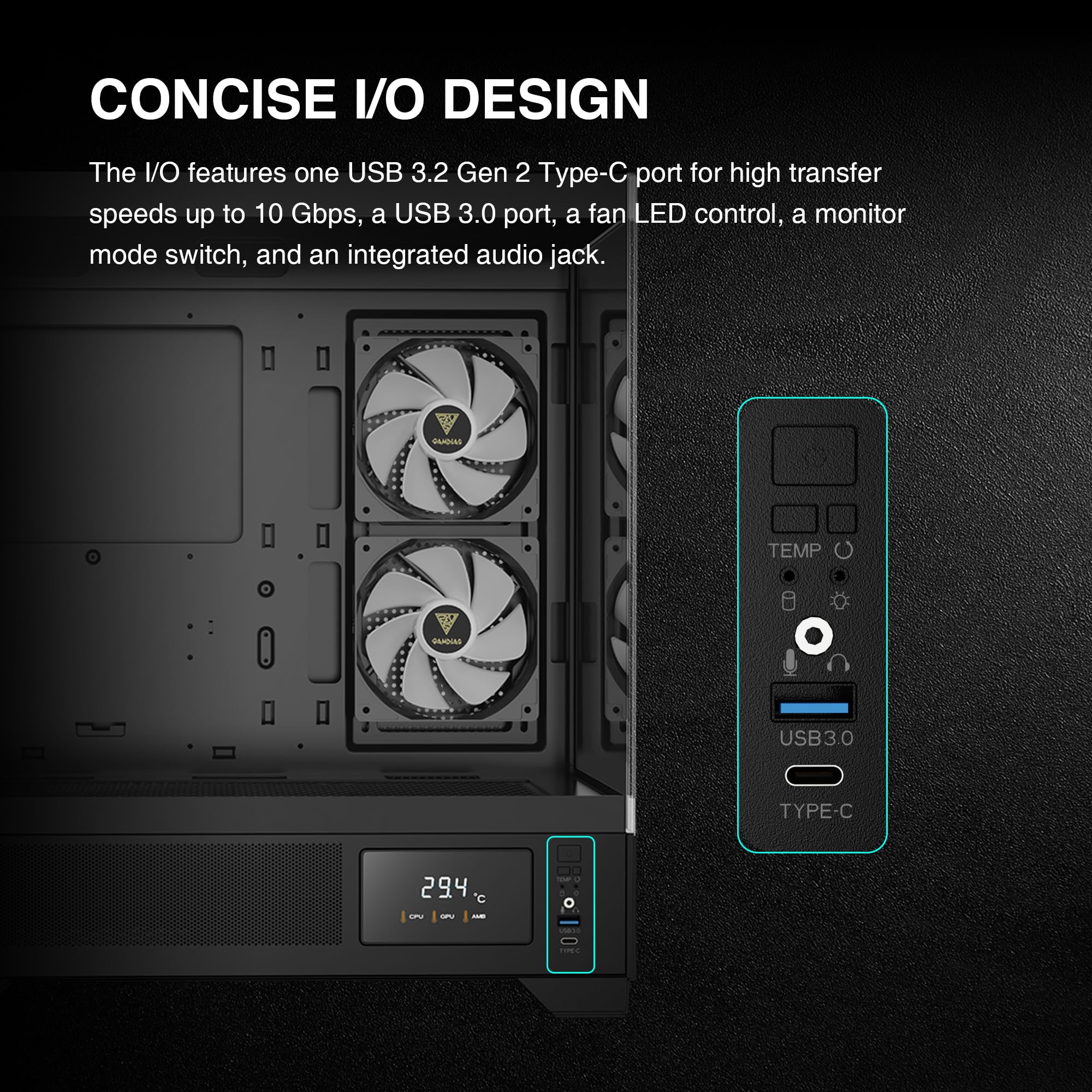 GAMDIAS Mid Tower ATX Gaming PC Case with Tempered Glass, Built-in 3x120mm ARGB PWM Fans, Supports RTX 4000 GPU & 360mm AIO - Perfect for High-Performance Gaming & Streaming Setups