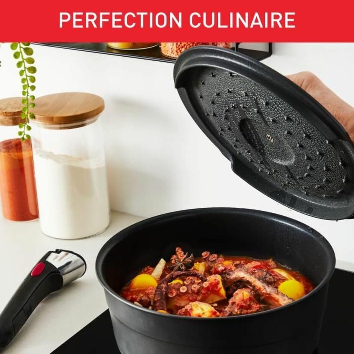 Tefal Ingenio 6-Piece Induction Cookware Set - Cast Aluminum Wok Pan with Glass Lid & Removable Handle, Dishwasher Safe - Perfect for Stir-Frying, Sautéing & Asian Cooking (Model L867S604)