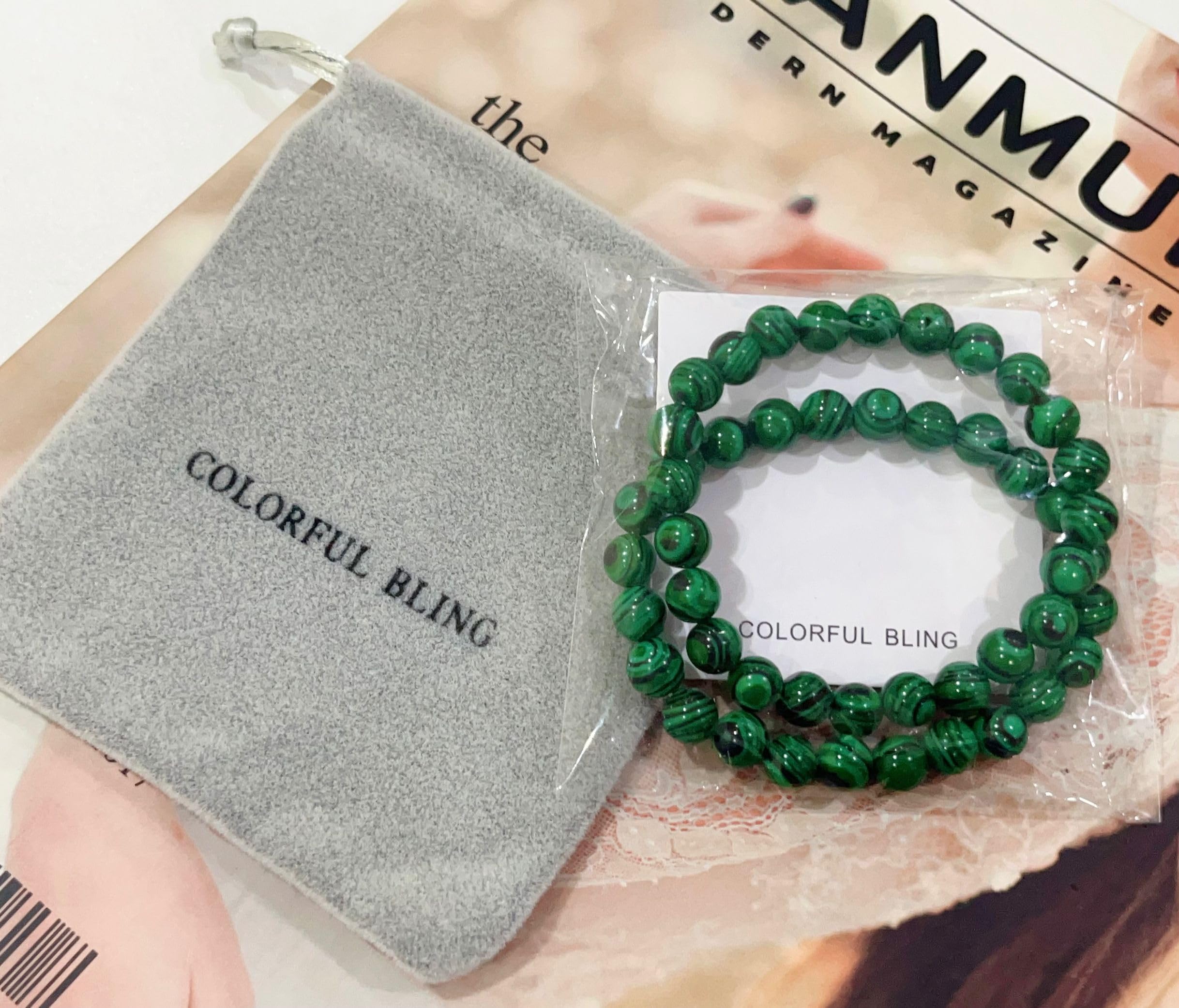 Handmade Natural Malachite Stretch Bracelet Set - Bling Gemstone Beaded Yoga Bracelets for Women & Men | Crystal Healing Jewelry for Meditation, Wellness & Fashion Accessories