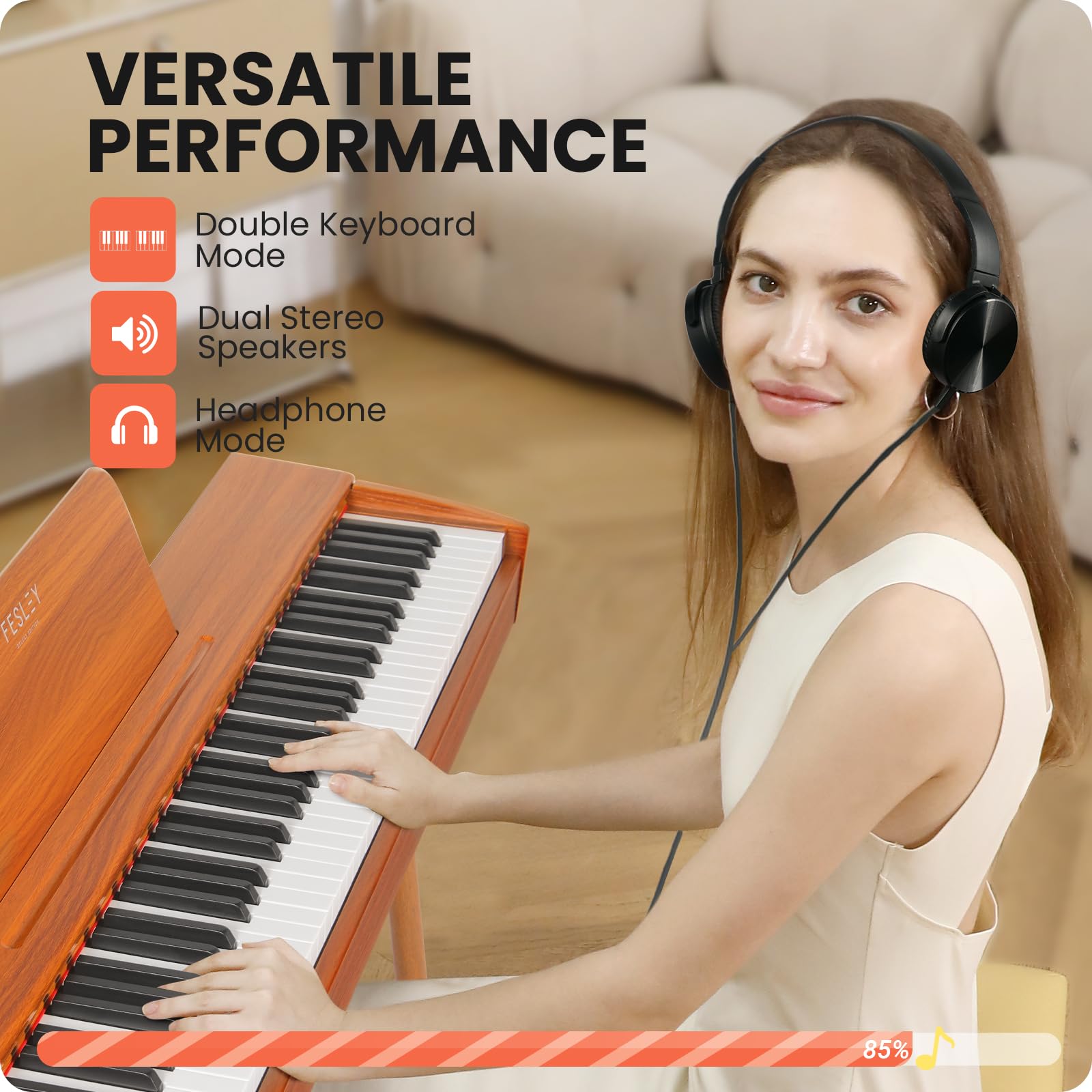 Fesley 88-Key Weighted Digital Piano - Full Size Electric Keyboard with Graded Hammer Action, Bluetooth & MIDI USB Connectivity, Dual Stereo Speakers, 3-Pedal Set - Professional Home Piano in Wood Finish - Perfect for Music Practice, Studio Recording & Home Decor