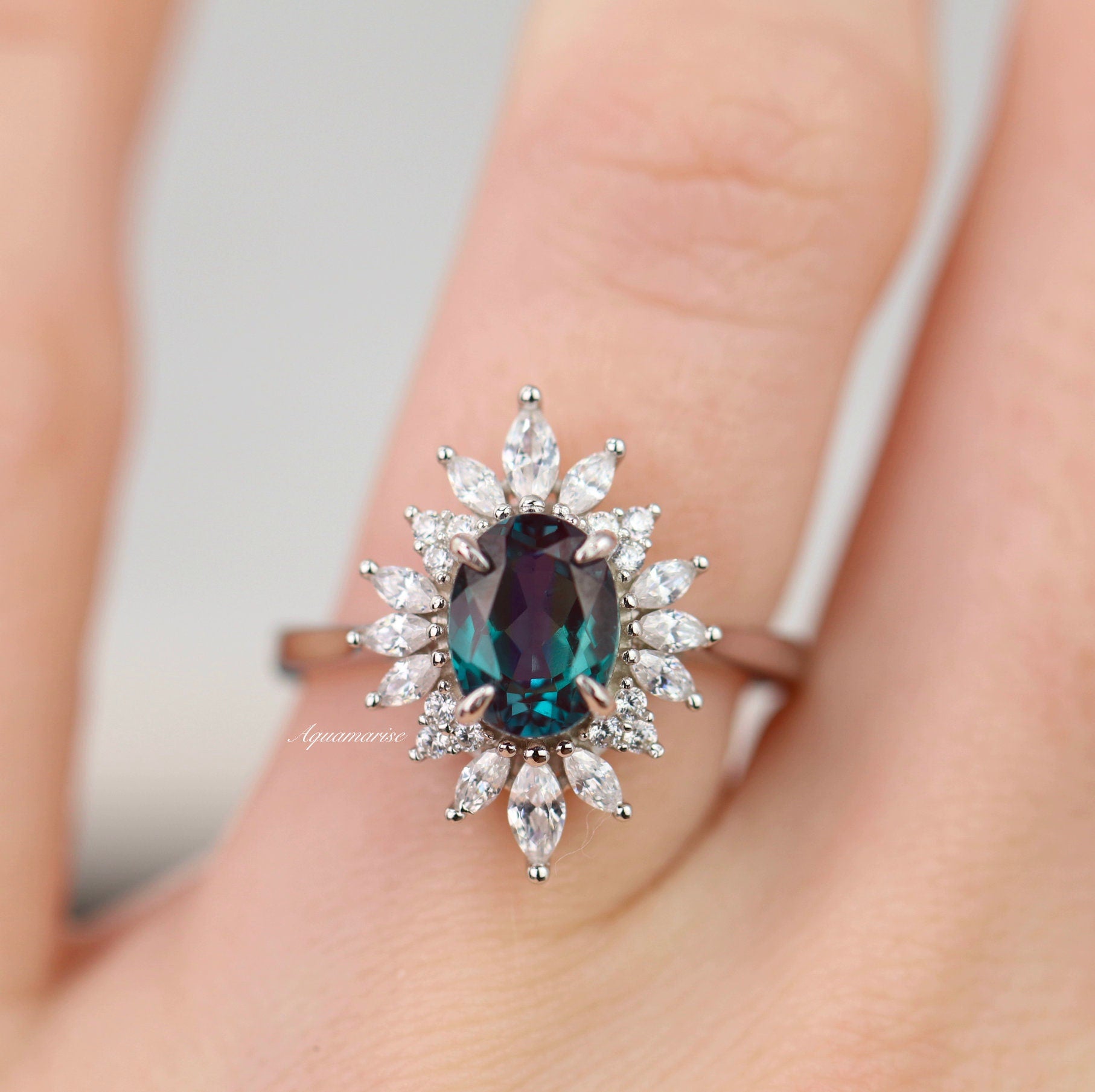 Aurora Alexandrite Ring Sterling Silver - Elegant Gemstone Jewelry for Women, Perfect for Weddings, Anniversaries & Special Occasions
