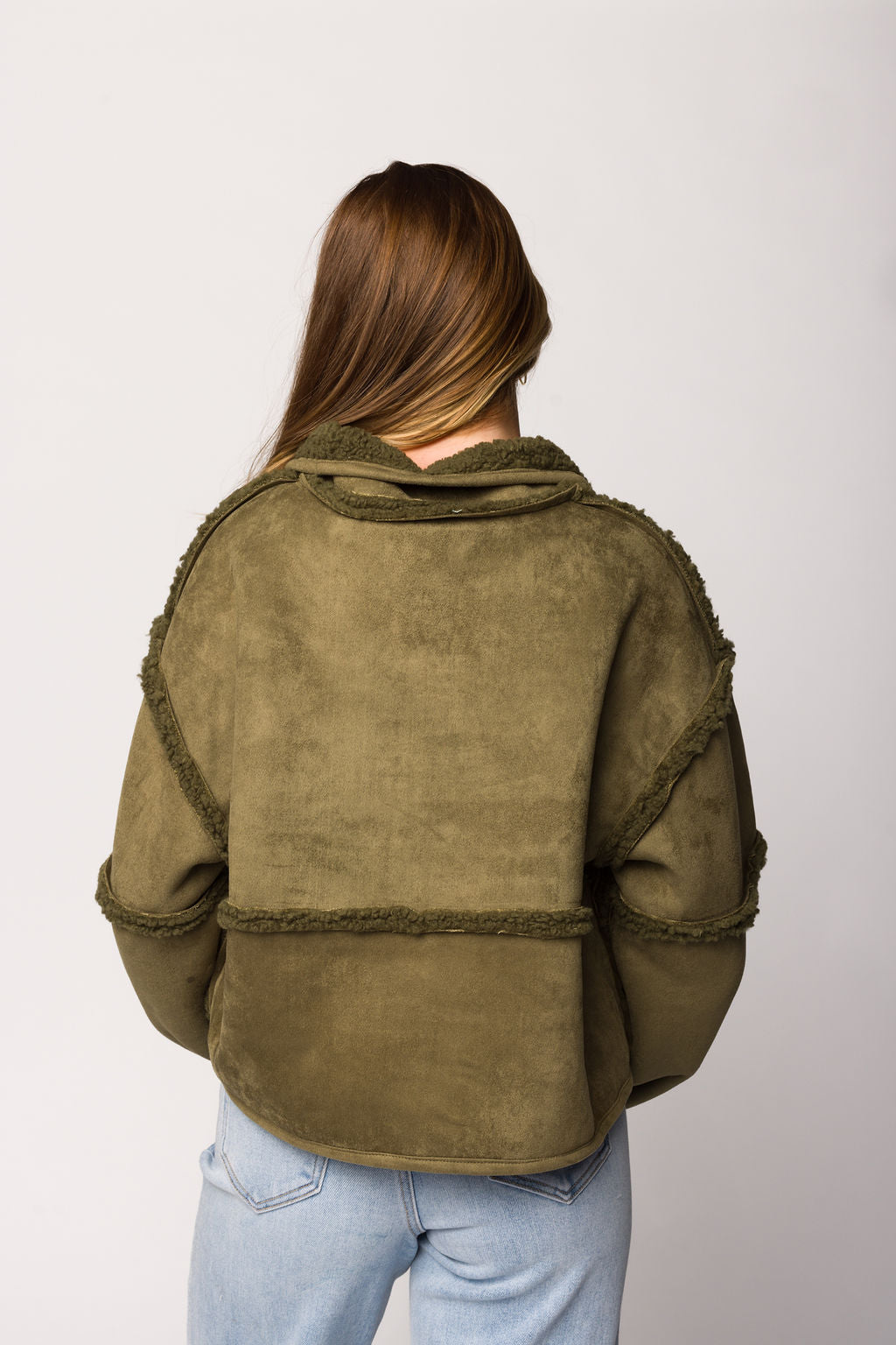 Reversible Sherpa & Suede Jacket for Women - Olive Green Winter Coat | Cozy Fleece Lined Outerwear for Hiking, Camping & Casual Wear