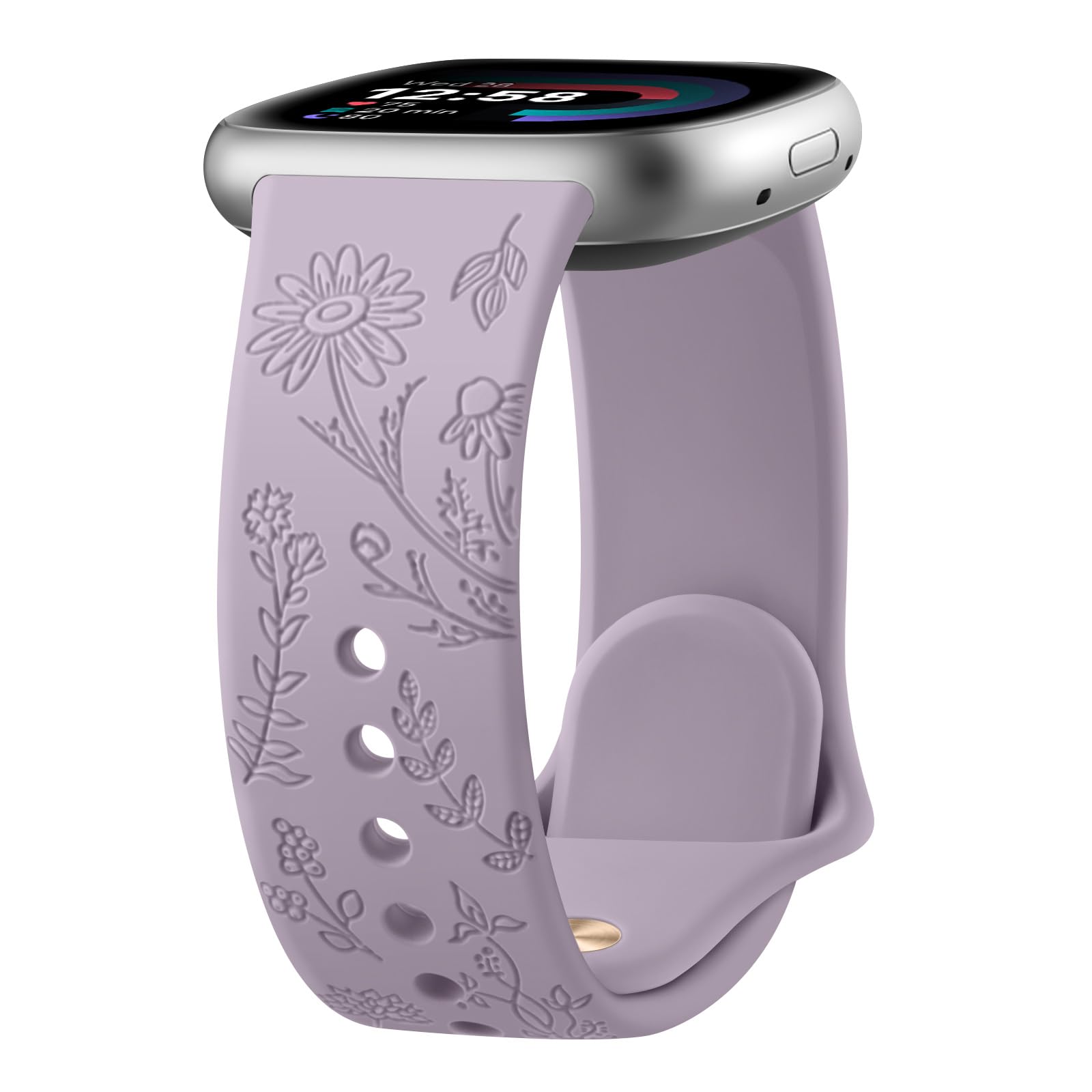 Vancle Floral Engraved Silicone Replacement Band for Fitbit Versa 4/3 & Sense 2/Sense - Soft Comfortable Strap for Women & Men - Perfect for Workouts, Daily Wear & Smartwatch Accessorizing