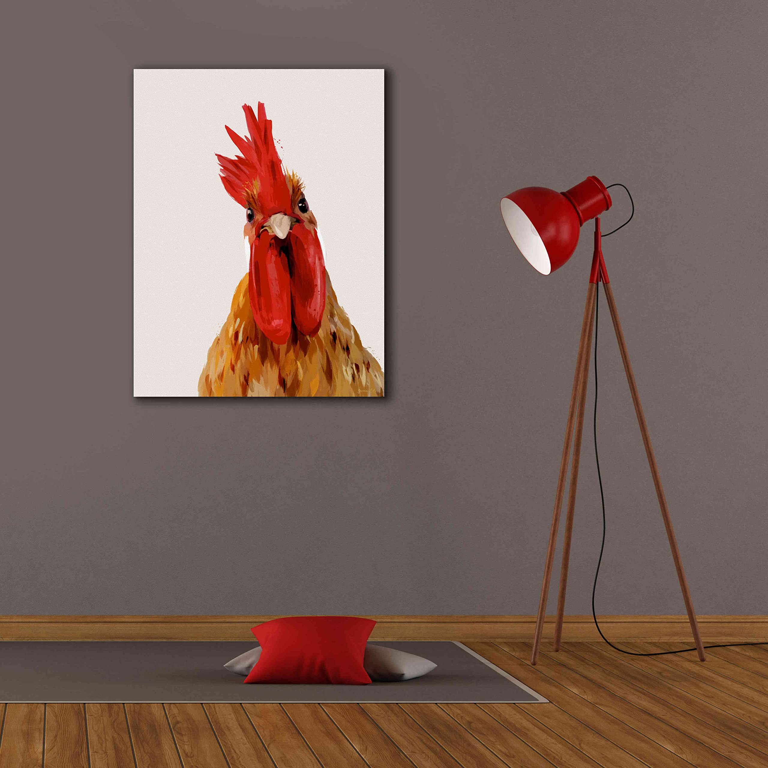 Green Lili 'Chicken or The Egg' Giclee Canvas Wall Art Print - 26x34 Inches Modern Home Decor for Living Room, Bedroom & Office