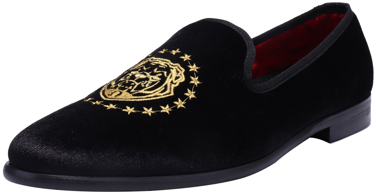 ELANROMAN Men's Velvet Loafers - Embroidered Dress Shoes for Wedding, Prom & Party | Comfortable Formal Slip-Ons for Special Occasions