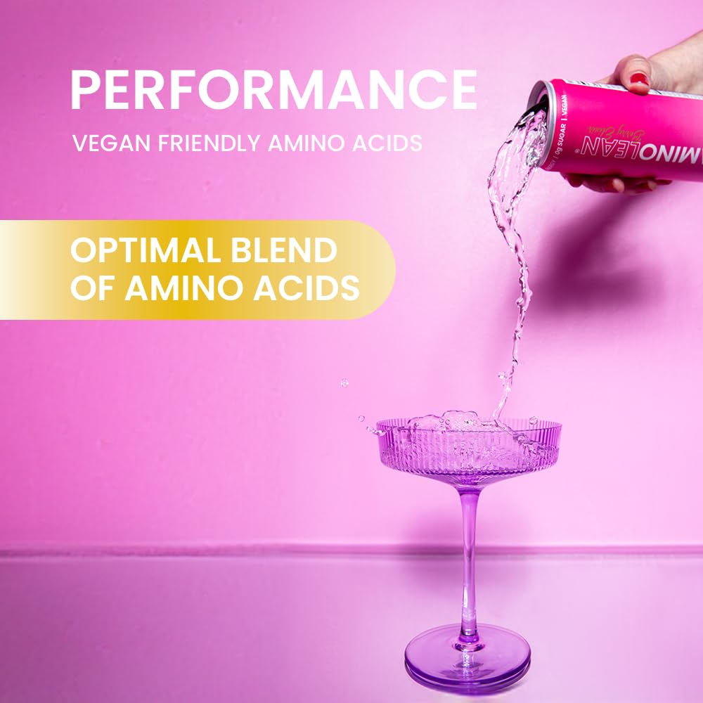 RSP NUTRITION AminoLean Sugar Free Energy Drink - Vegan Amino Acids, No Jitters or Crash, Berry Flavor, 12 Pack - Pre-Workout Boost & Post-Workout Recovery