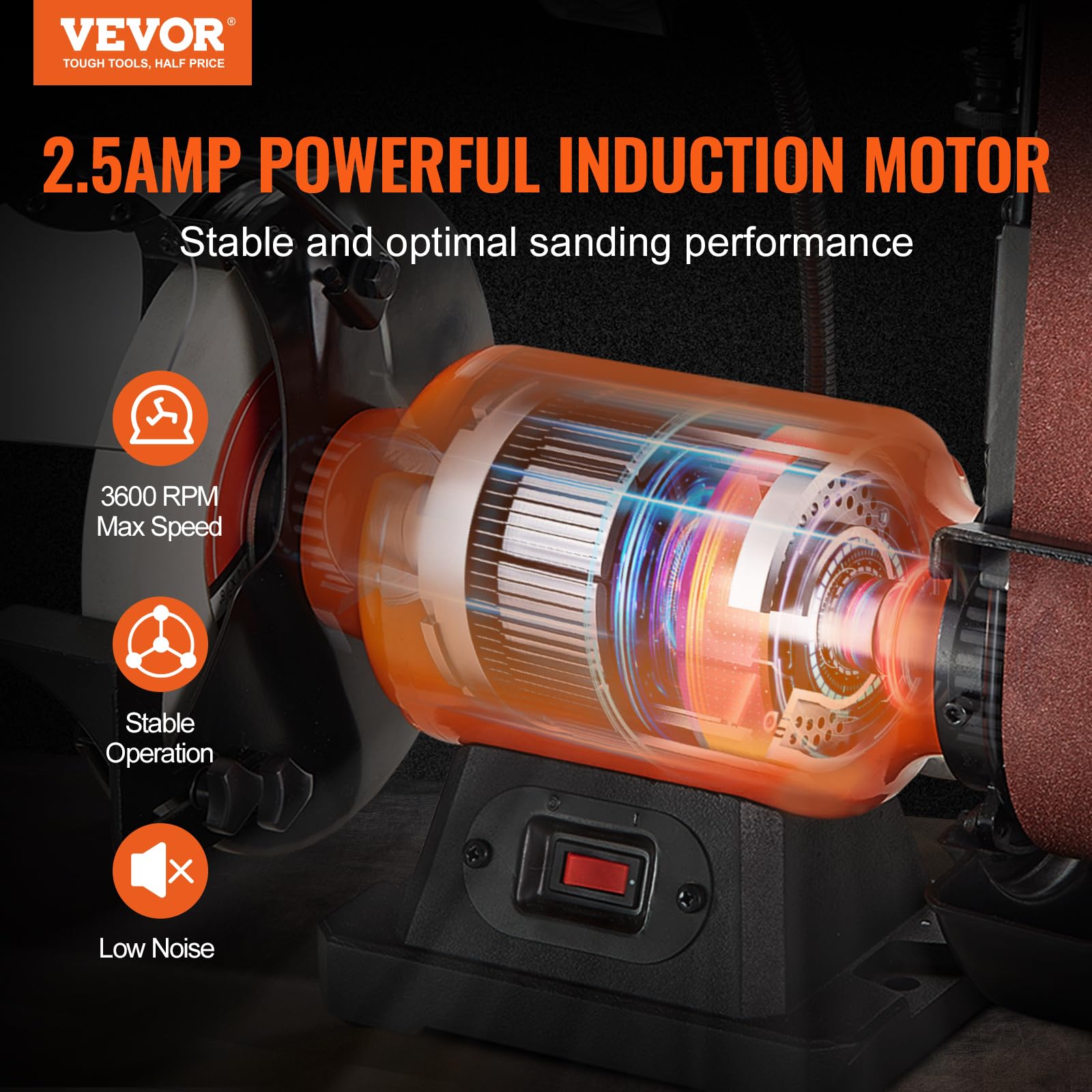 VEVOR 8 Inch Bench Grinder with 2 x 28 Inch Belt Sander Combo, 2.5A Induction Motor for Metal Sharpening, Grinding & Polishing - Perfect for DIY Projects, Knife Sharpening & Metalworking in Home Workshops