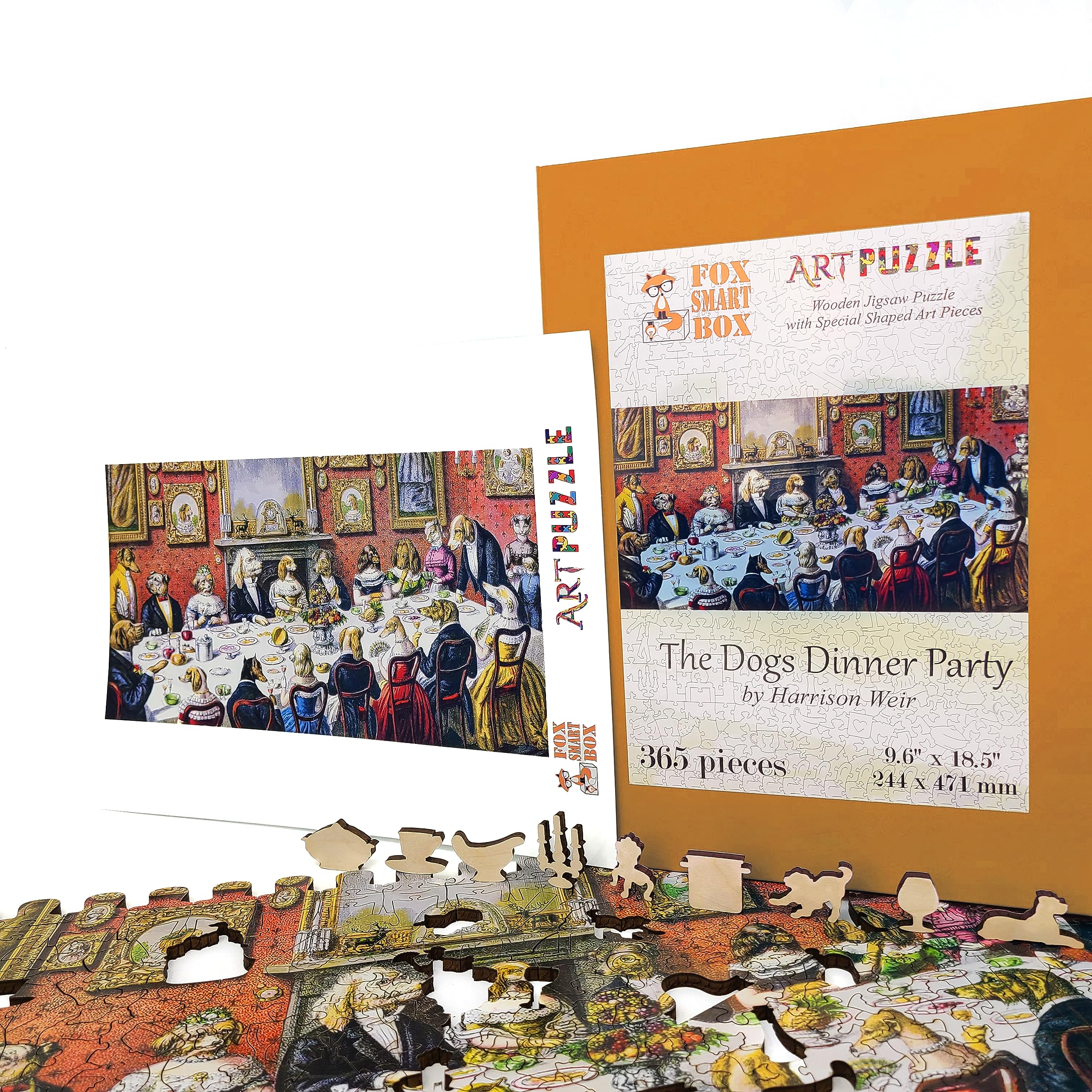 Premium 365-Piece Wooden Jigsaw Puzzle for Adults - Unique Shaped Pieces - Handcrafted in USA by FoxSmartBox - The Dogs Dinner Party - Perfect for Family Game Nights, Stress Relief & Home Decor