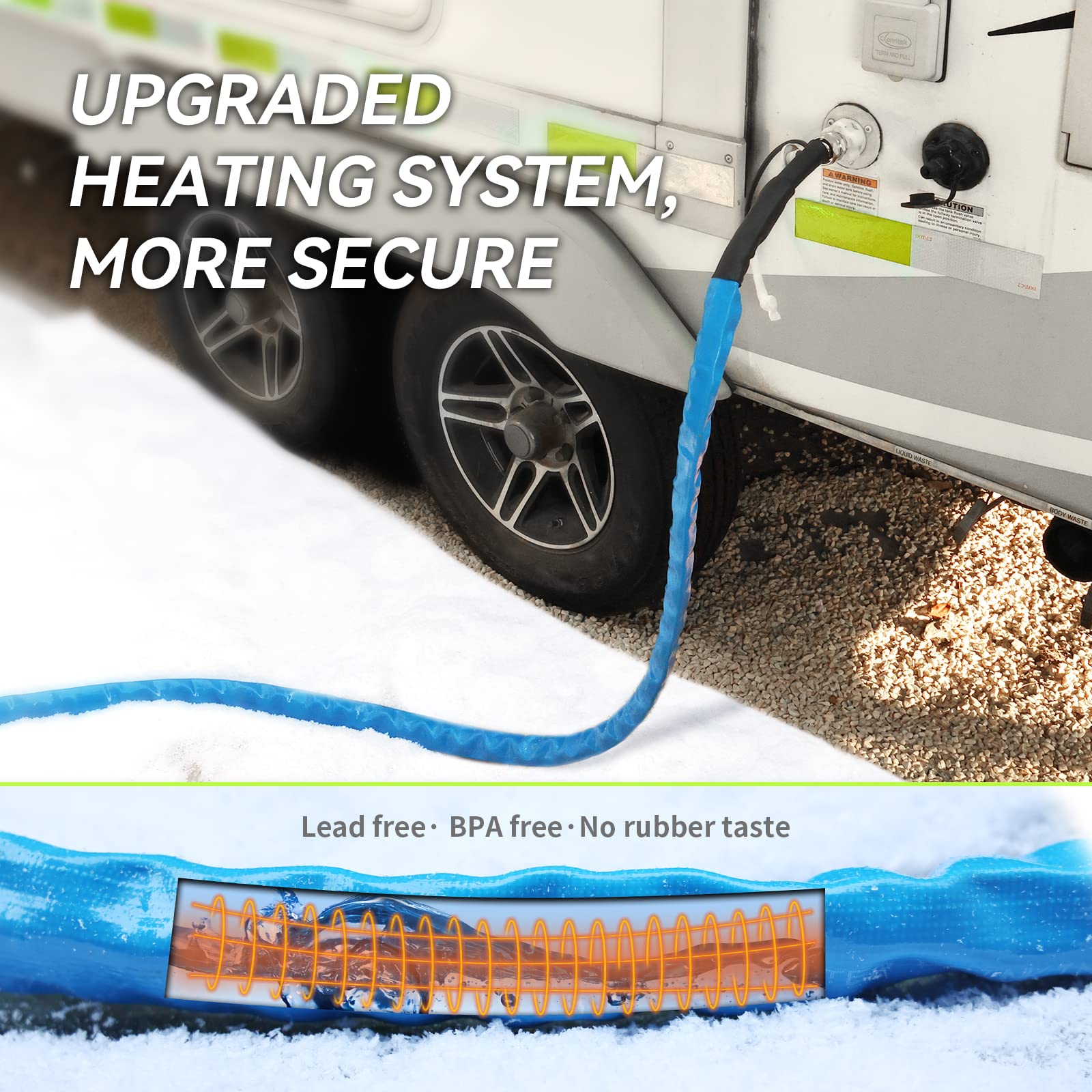 RVMATE 50FT Heated RV Water Hose with Thermostat - Freeze Proof to -20℉, Energy Saving Design for RV, Camper, Home & Garden Use | Perfect for Winter Camping & Outdoor Water Supply