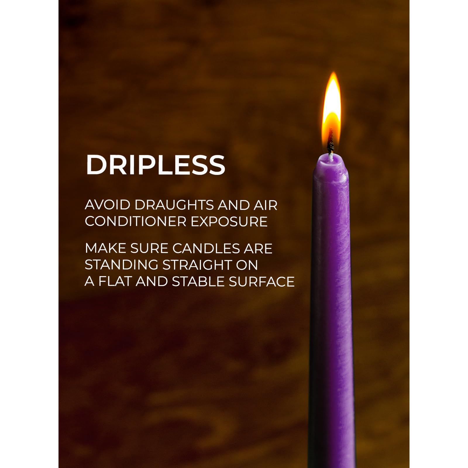 Dripless 10 Inch Purple Taper Candles Set of 4 - Unscented Candlesticks for Elegant Dining & Home Decor - Perfect for Dinner Parties, Weddings, Romantic Settings & Holiday Centerpieces