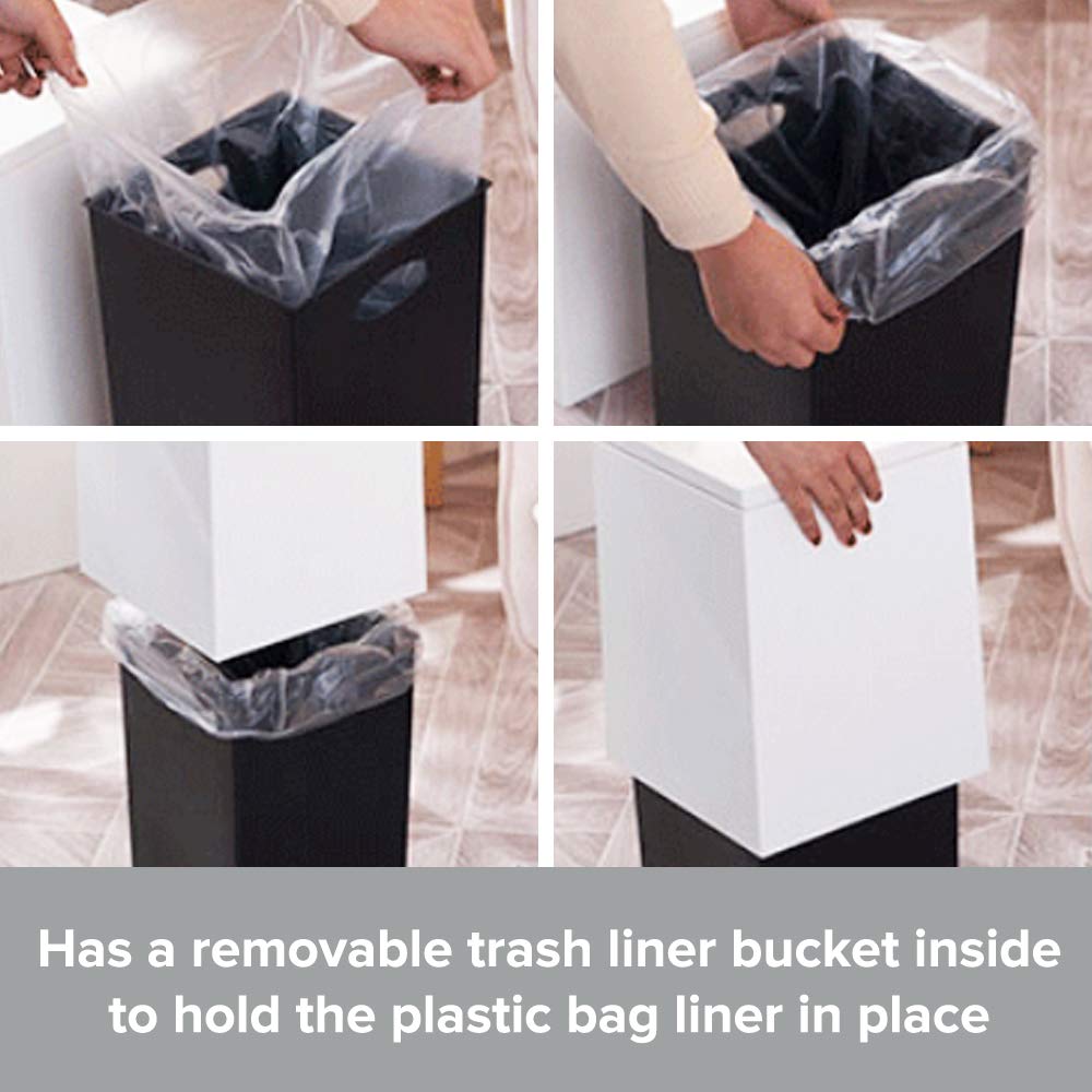 Modern 1.85 Gal/7L Square Trash Can with Lid - Pop Open Push Top Garbage Bin - White Bathroom & Kitchen Waste Basket - Removable Liner Bucket for Home, Office, Dorm, RV - Space Saving Small Trash Can for Bathrooms, Kitchens, Bedrooms & Offices