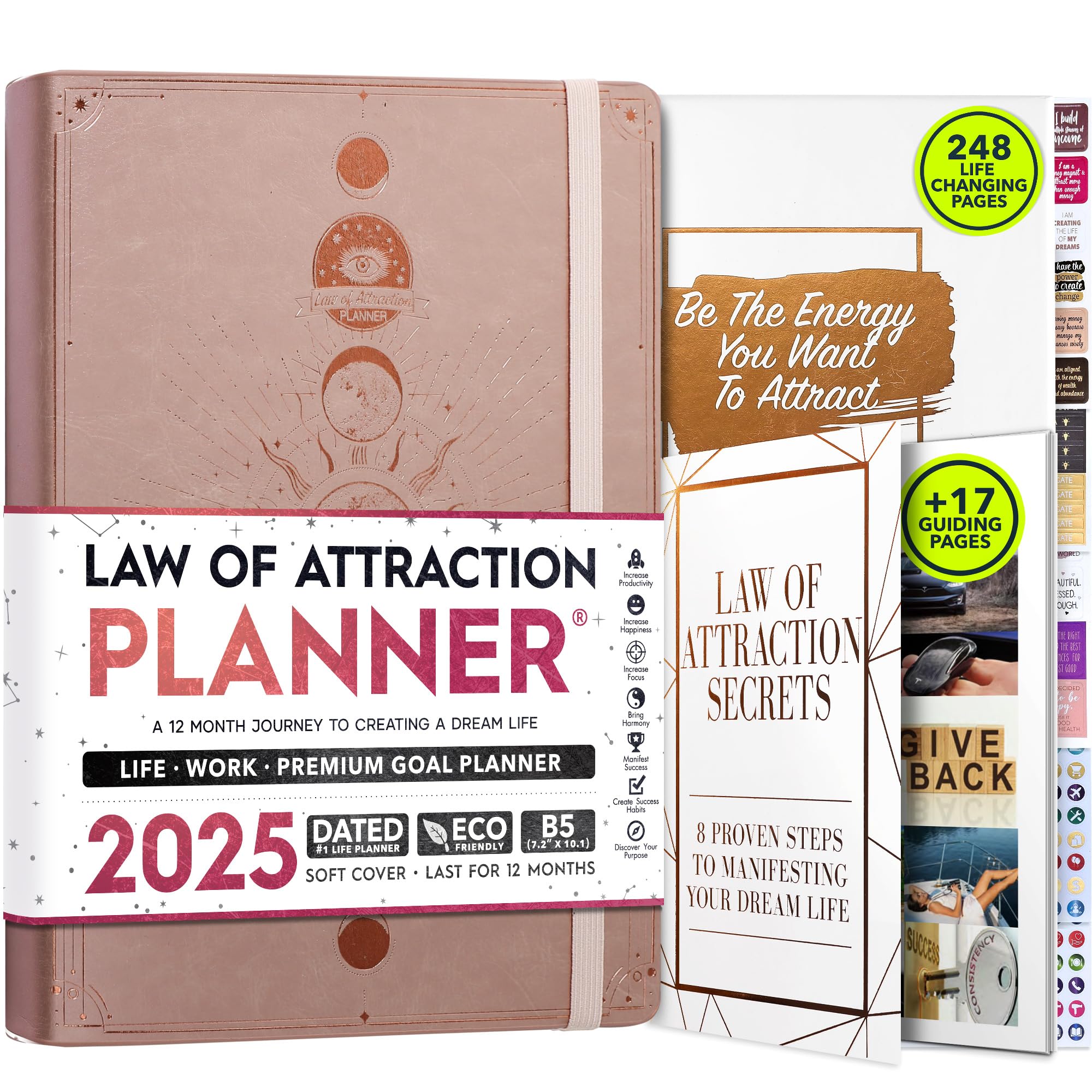 2025 Law of Attraction Planner - Productivity & Goal Setting Journal with Hourly, Weekly & Monthly Layouts | 12-Month Life Organizer with Gratitude Tracking, Foldable Vision Board, Stickers & Gift Box - Perfect for Manifestation, Self-Improvement & Daily Planning