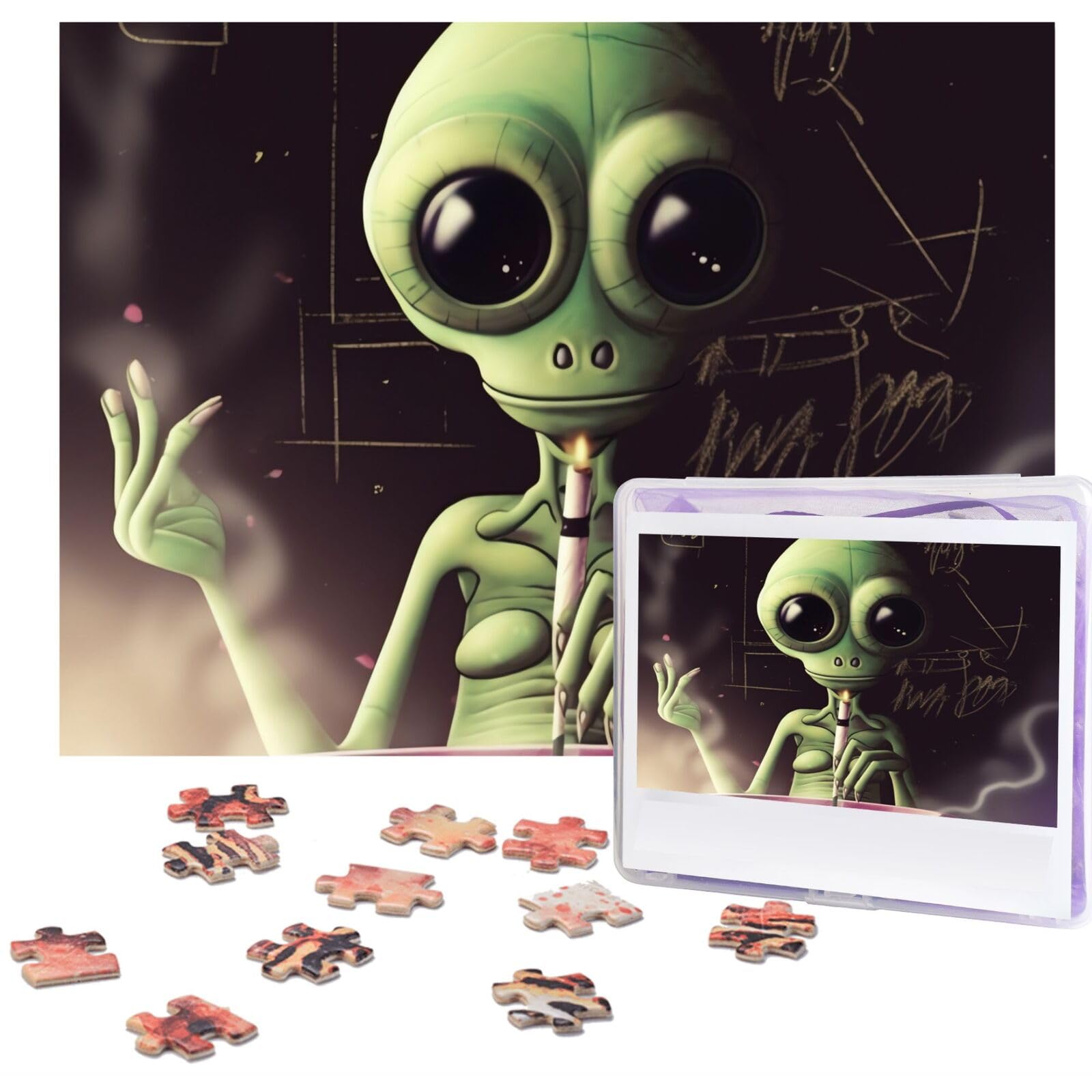 500-Piece Alien Smoke Jigsaw Puzzle for Adults - Personalized Wooden Photo Puzzle - Classic Family Board Game for Wedding, Birthday & Valentine's Day Gifts (20.4