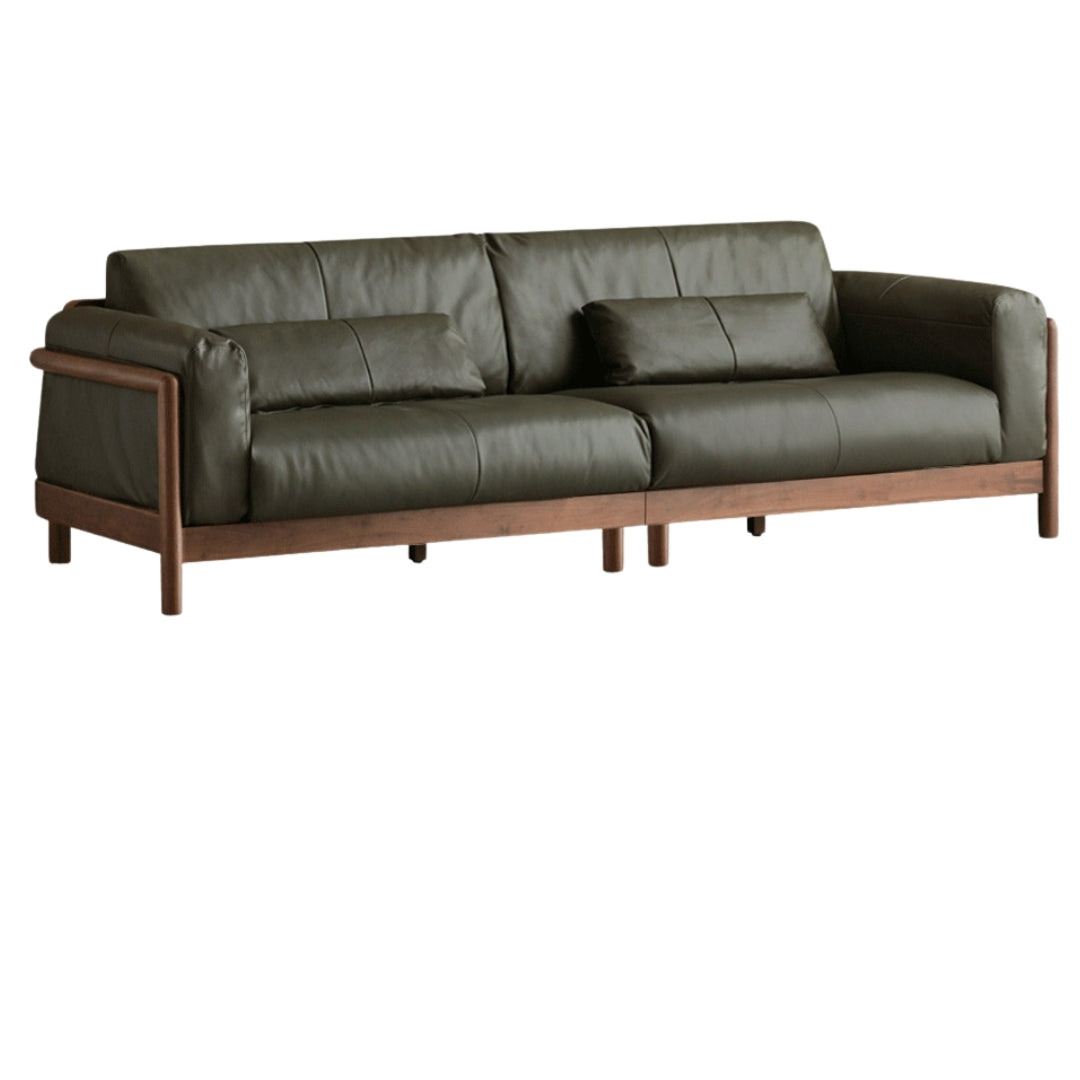 Modern Black Walnut Solid Wood Leather Sofa - Luxury Living Room Furniture for Home & Office Decor