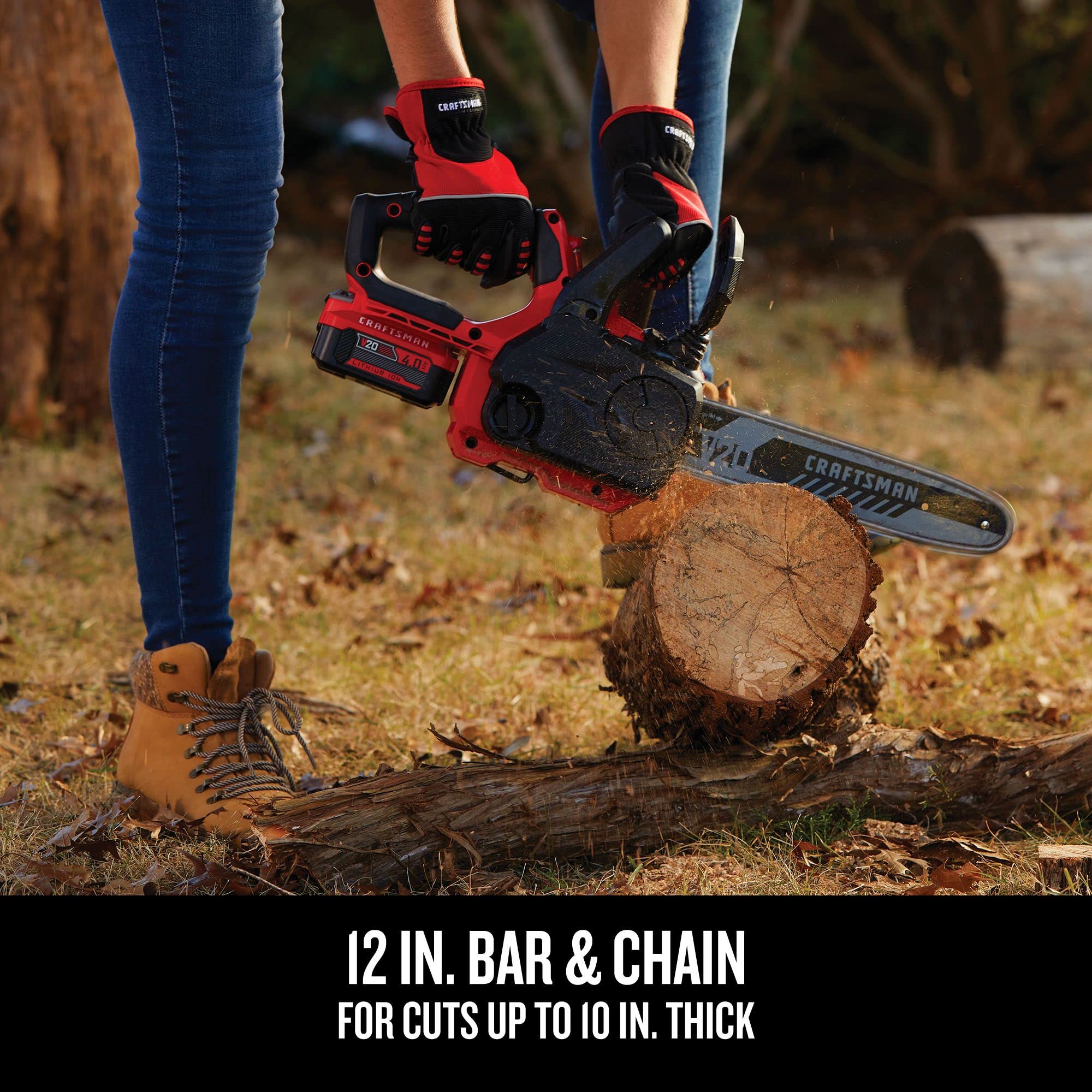 CRAFTSMAN V20 12-Inch Cordless Mini Chainsaw - Bare Tool (CMCCS620B) | Perfect for Tree Trimming, Pruning & DIY Woodworking Projects