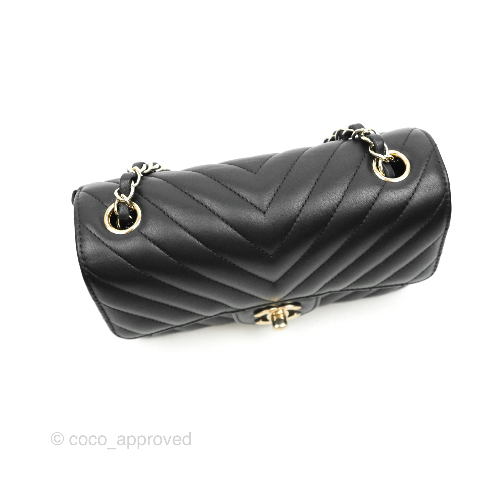 Chanel Chevron Mini Rectangular Flap Bag in Black Lambskin Leather with Gold Hardware - Perfect for Evening Events & Luxury Fashion Accessories