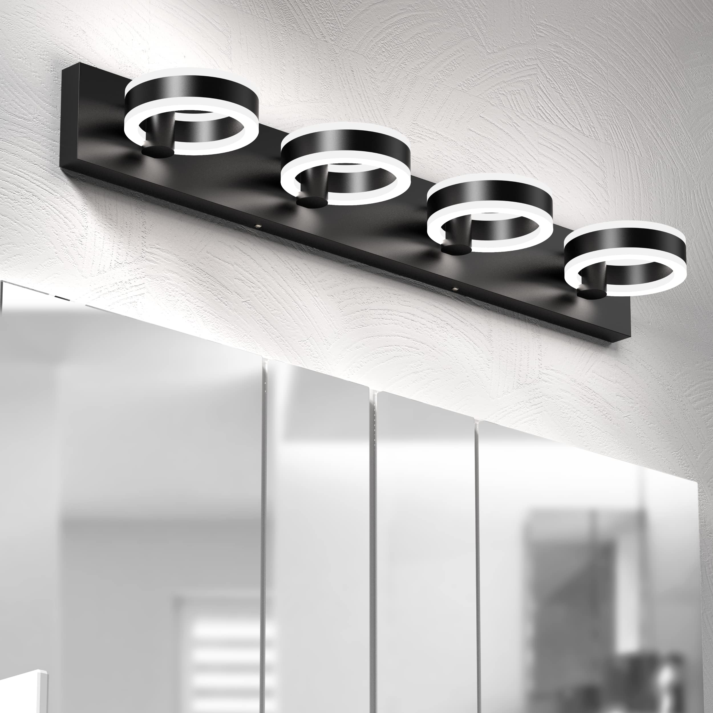 4-Light Black Acrylic LED Bathroom Vanity Light - 33 Inch Dimmable Up & Down Lighting Fixture for Modern Bathroom & Powder Room Decor