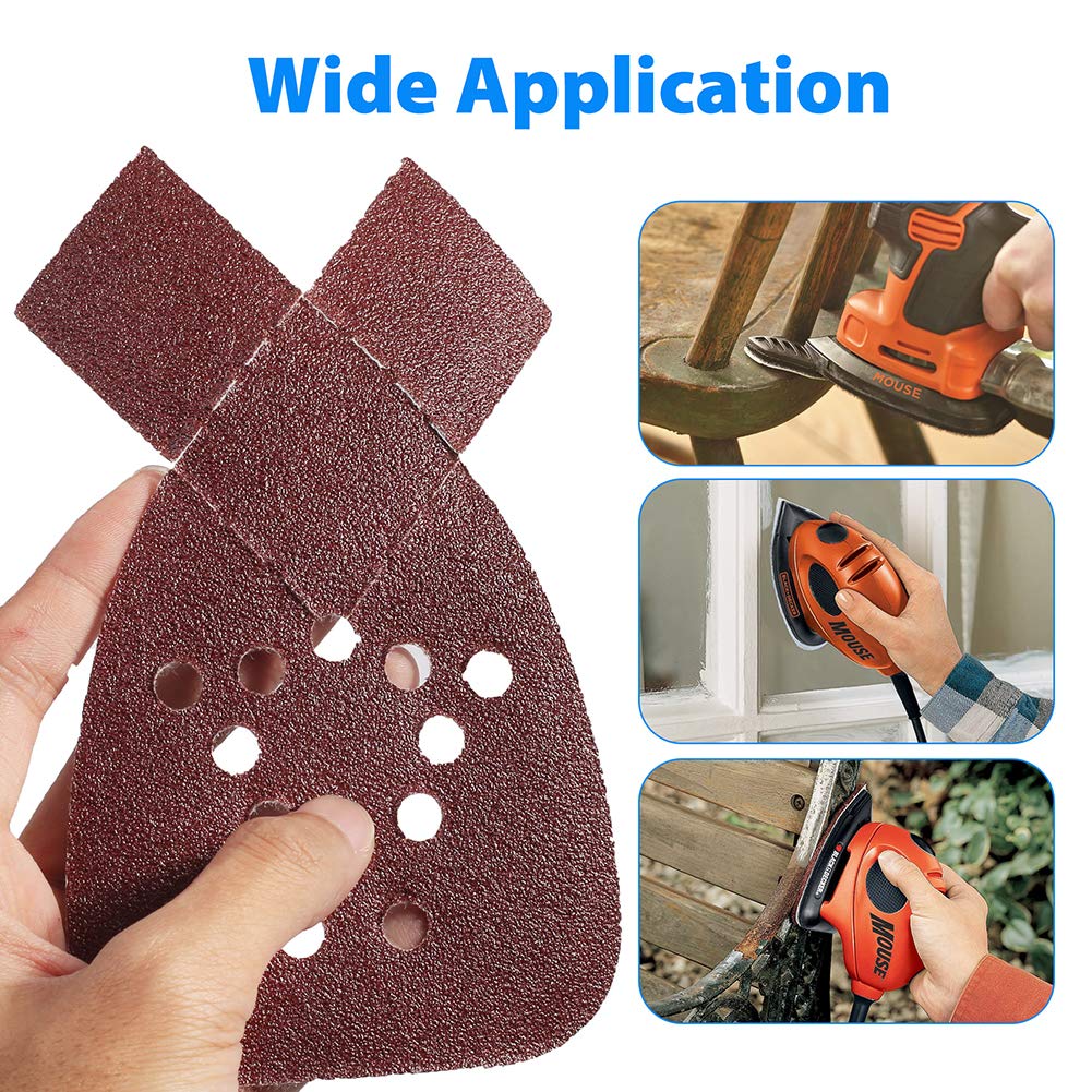 50PCS Sanding Sheets for Black & Decker Mouse Sanders - 60/80/120/150/220 Grit Hook & Loop Sandpaper Assortment with Extra Tips - Replacement Sanding Pads for Woodworking, Furniture Refinishing & DIY Projects