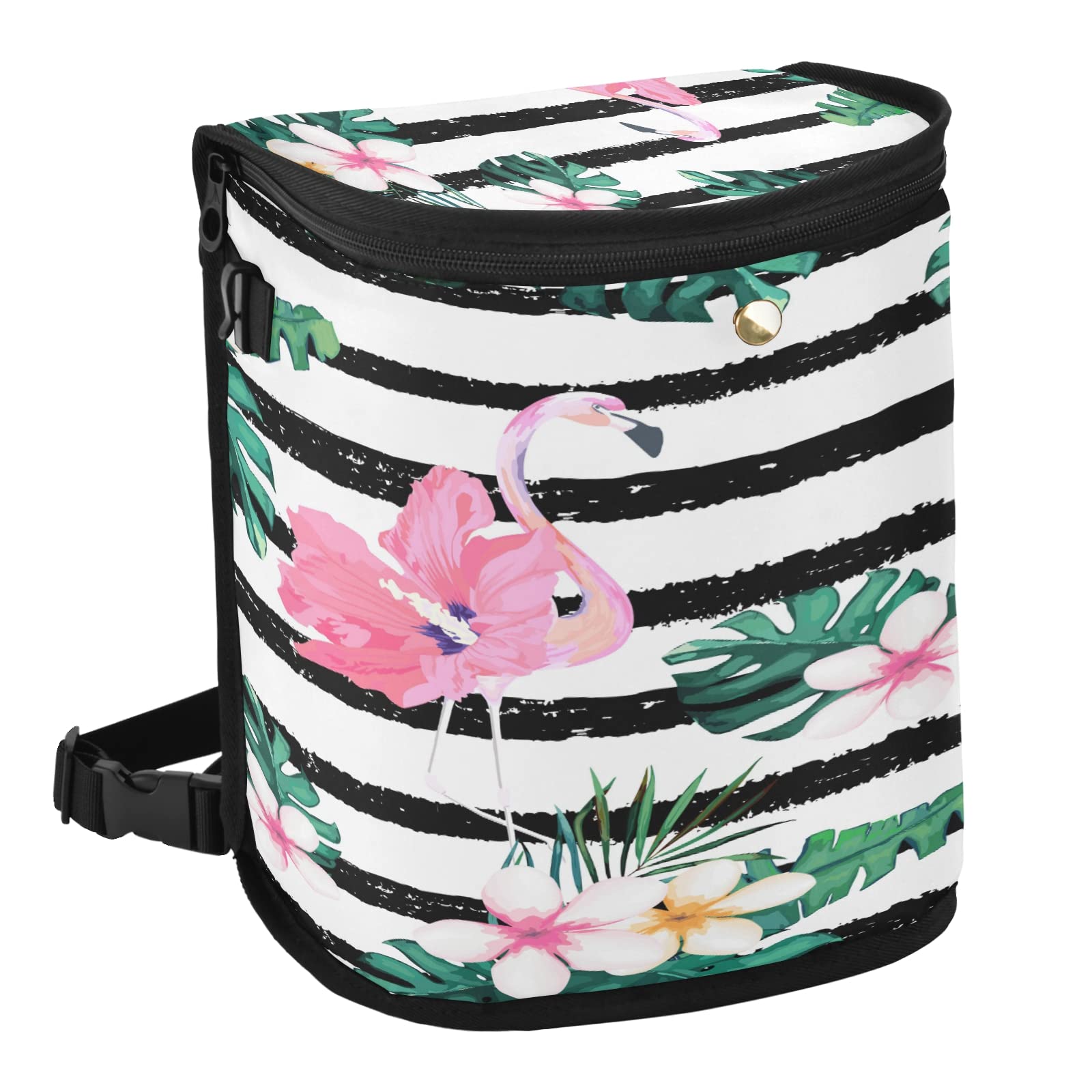 Leak Proof Car Trash Can with Aluminum Film - Waterproof Hanging Car Garbage Bin - Multipurpose Vehicle Organizer Storage Bag for Waste Disposal - Flamingo Tropical Palm Tree Design - Perfect for Road Trips, Camping & Daily Commute