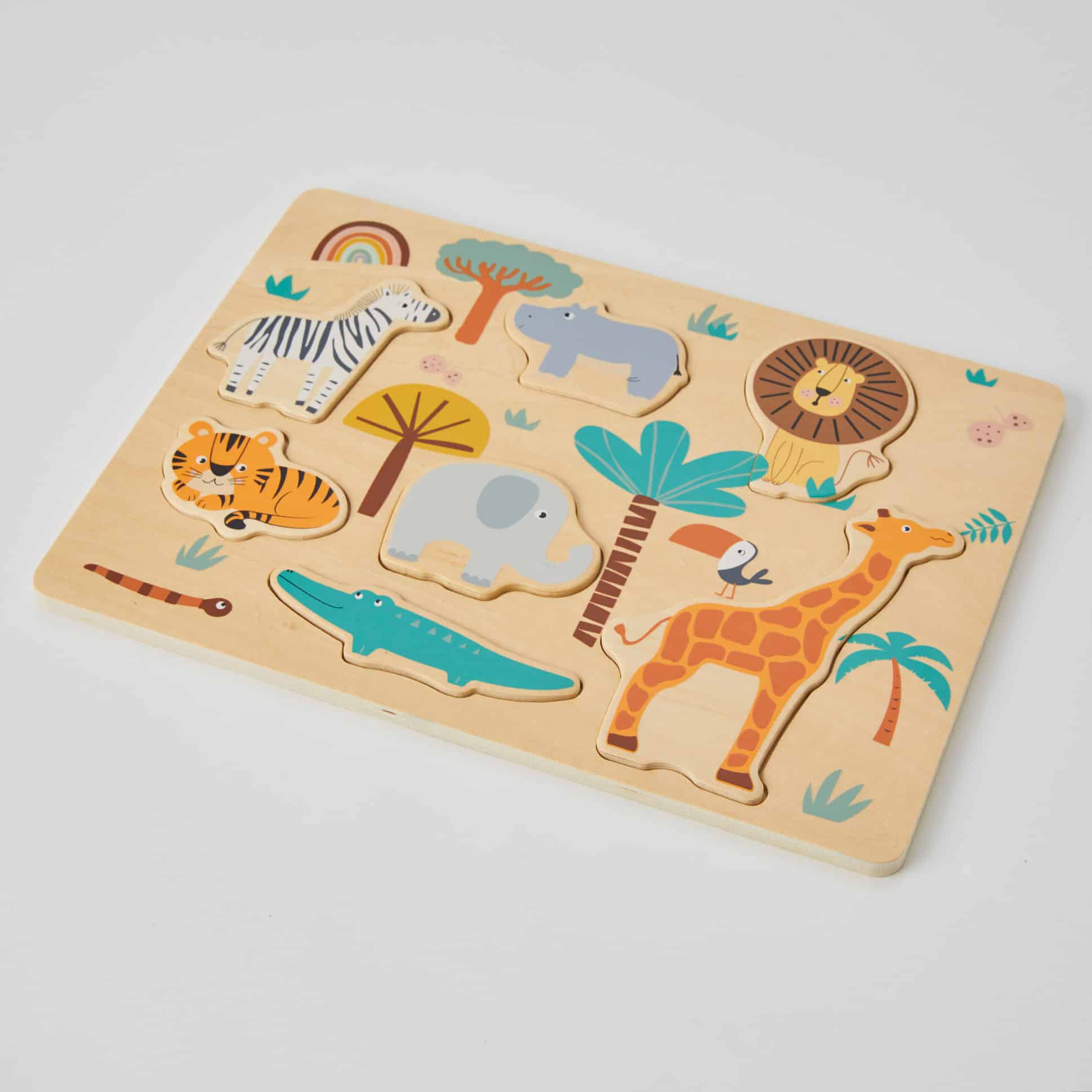 Wooden Safari Toddler Puzzle - Animal Learning Toy for Kids Ages 1-3 - Montessori Educational Wood Puzzle for Early Childhood Development - Perfect for Playtime, Gifts & Classroom Activities