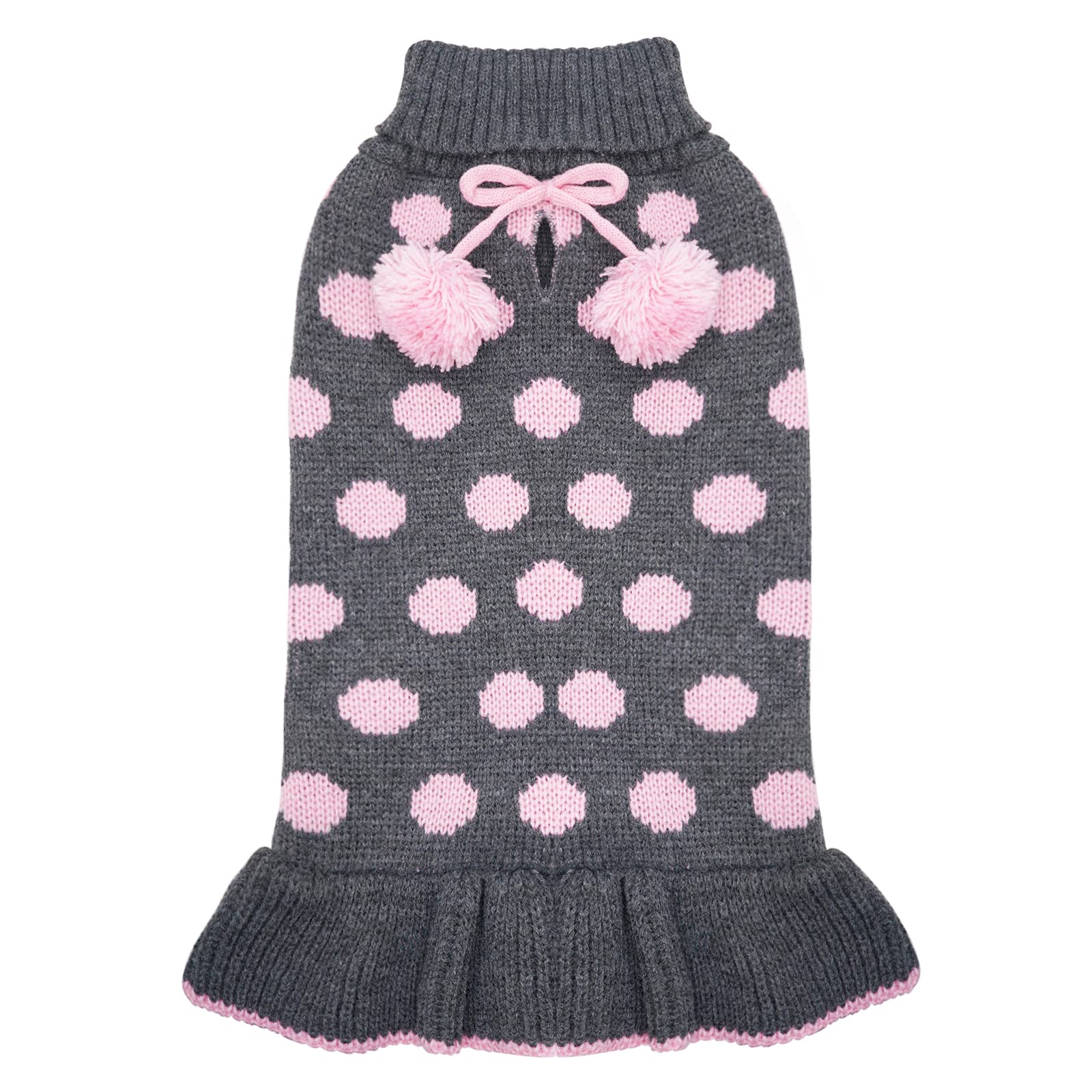 KYEESE Small Dog Sweaters with Leash Hole - Turtleneck Knit Pullover Pet Sweater for Winter Warmth - Cute Polka Dot Dog Dress for Girls - Perfect for Indoor & Outdoor Activities, Walks, and Photo Shoots