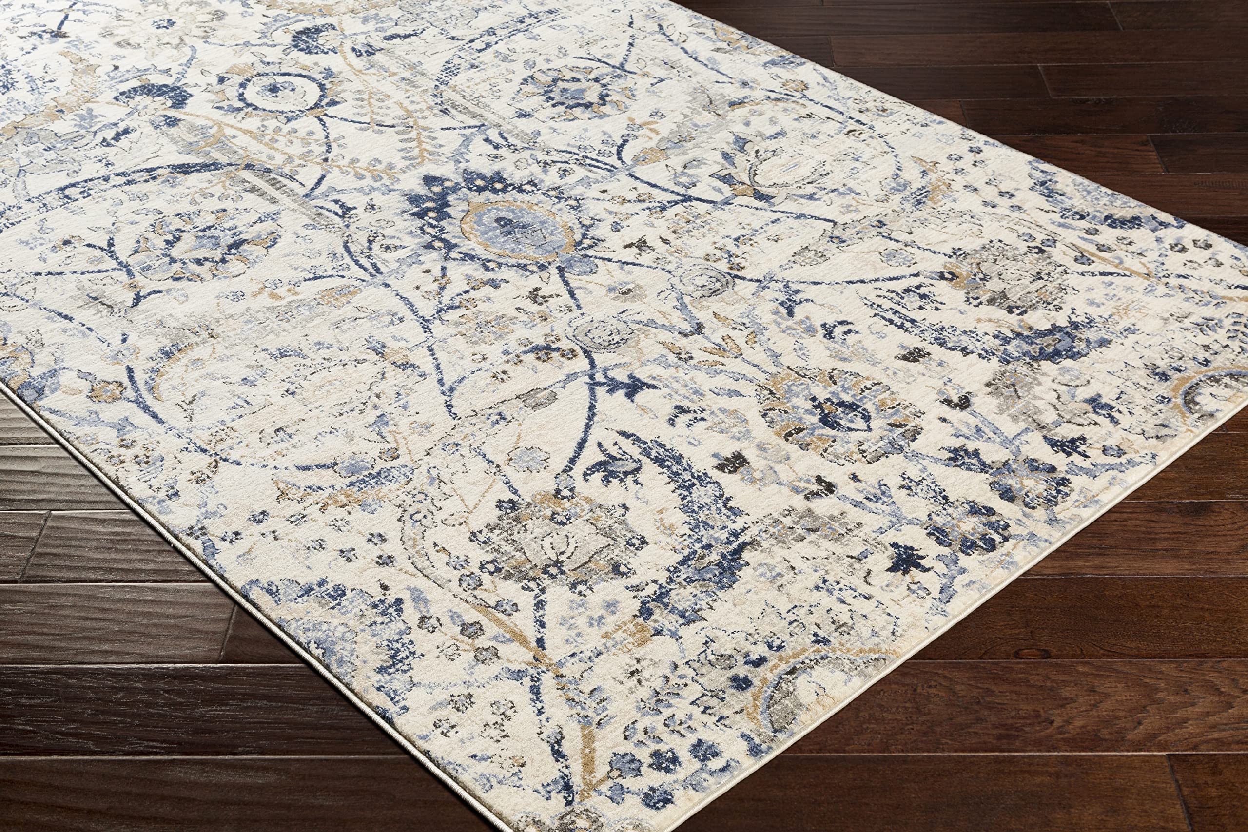 Mark&Day Avellino Traditional Denim Area Rug 6x9 Feet - Blue & White Washable Living Room Rug, Bedroom Carpet, Kitchen Floor Mat (6'7