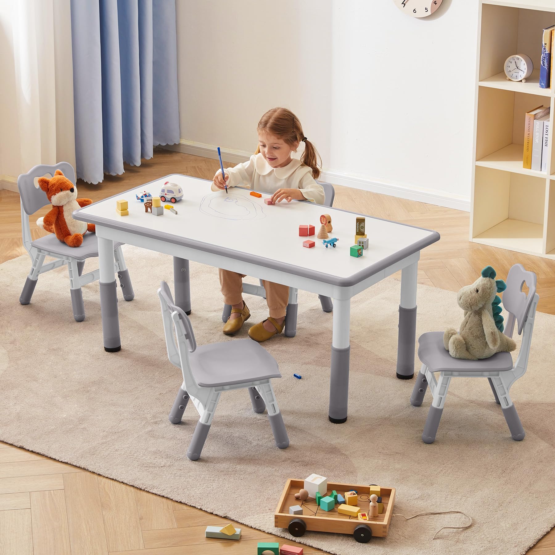Adjustable Height Toddler Table and Chairs Set for 4 Kids - 47.2