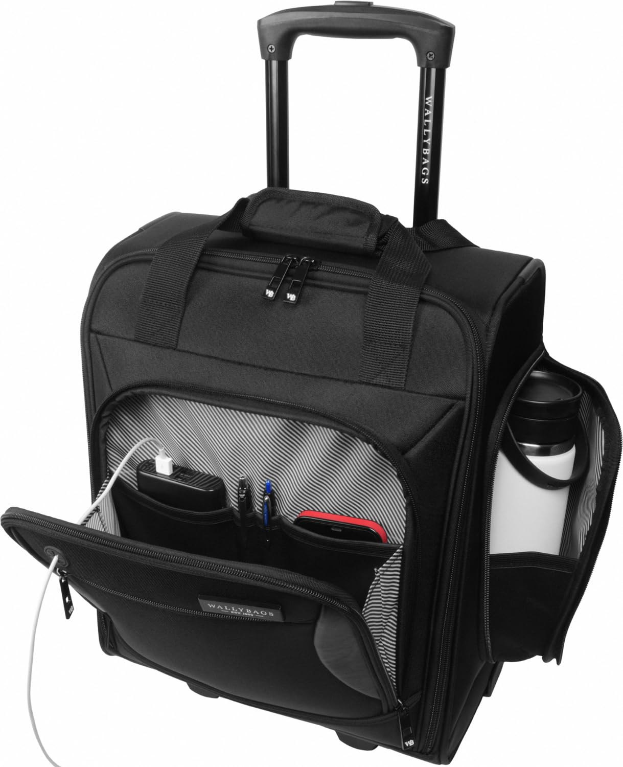 WallyBags 16-Inch Underseat Carry-On Luggage with Padded Laptop Compartment & Electronics Pockets - Perfect for Air Travel, Business Trips & Commuting