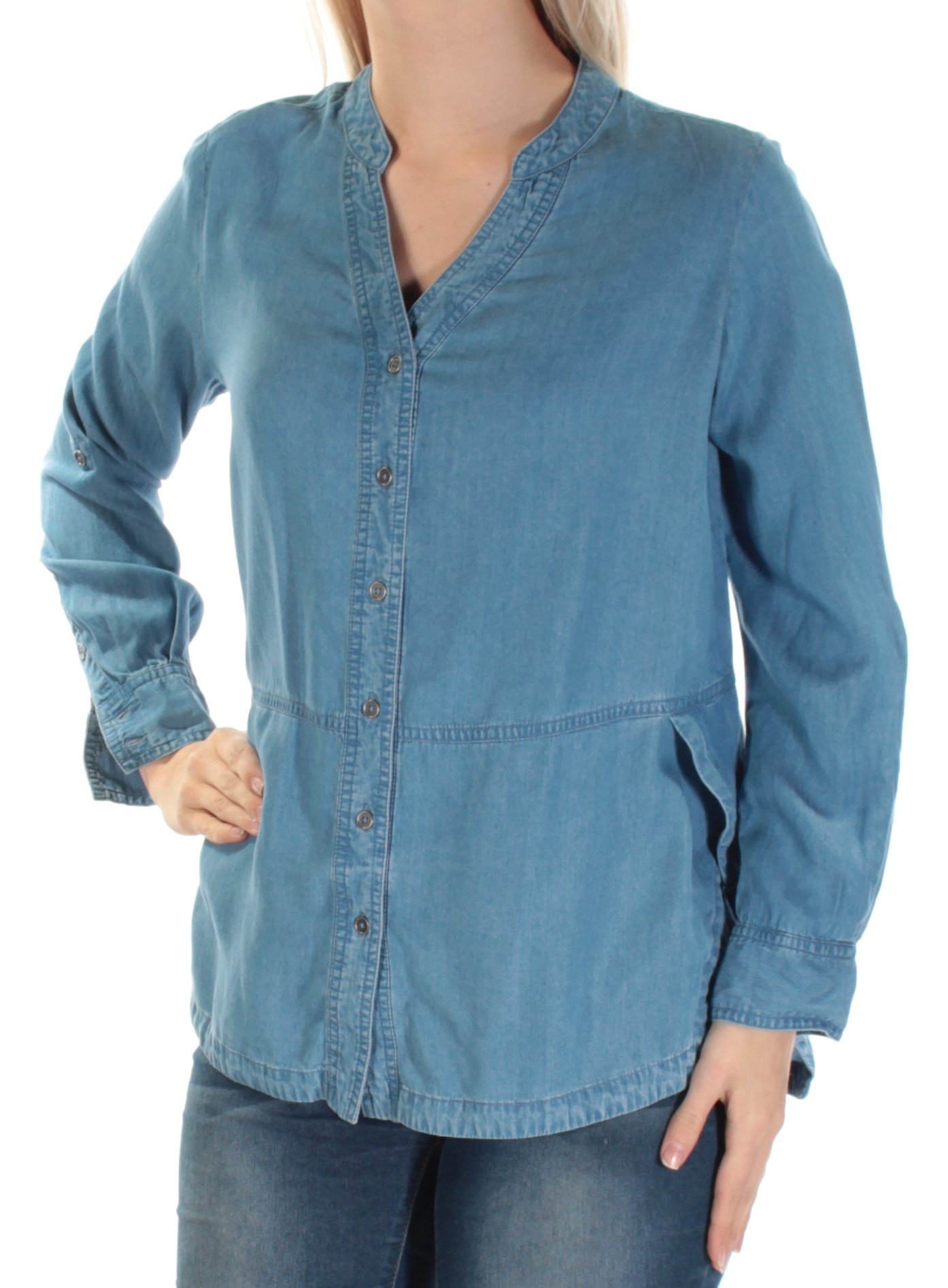 Style & Co. Petite Denim Shirt for Women - Classic Blue Washed Cotton Button Down Top for Casual & Work Outfits | Perfect for Layering, Office Wear & Weekend Looks
