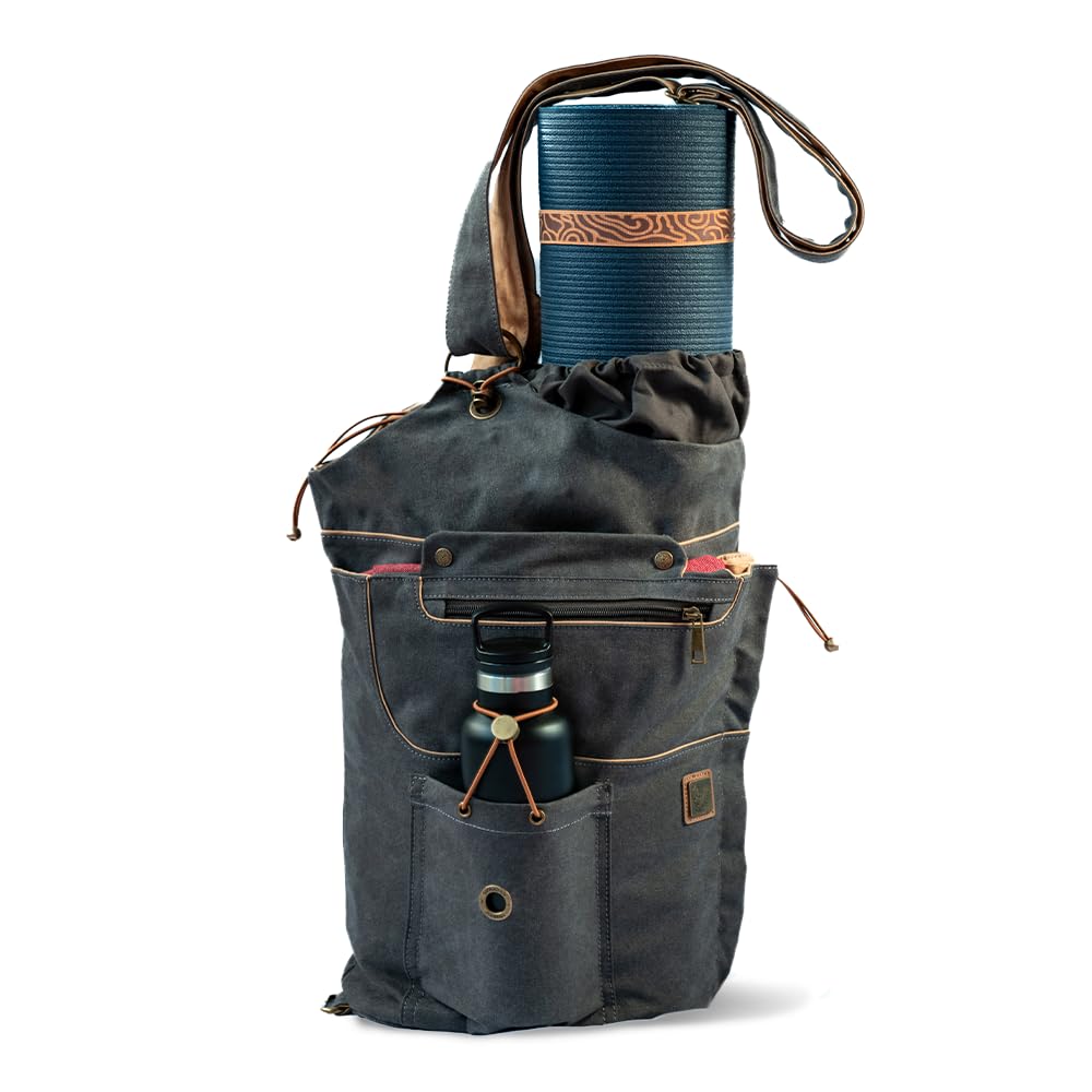 Premium Large Yoga Mat Bag - Durable Canvas Yoga Carrier with Pockets for Accessories, Adjustable Backpack Strap - Perfect for Yoga, Pilates, Gym & Travel