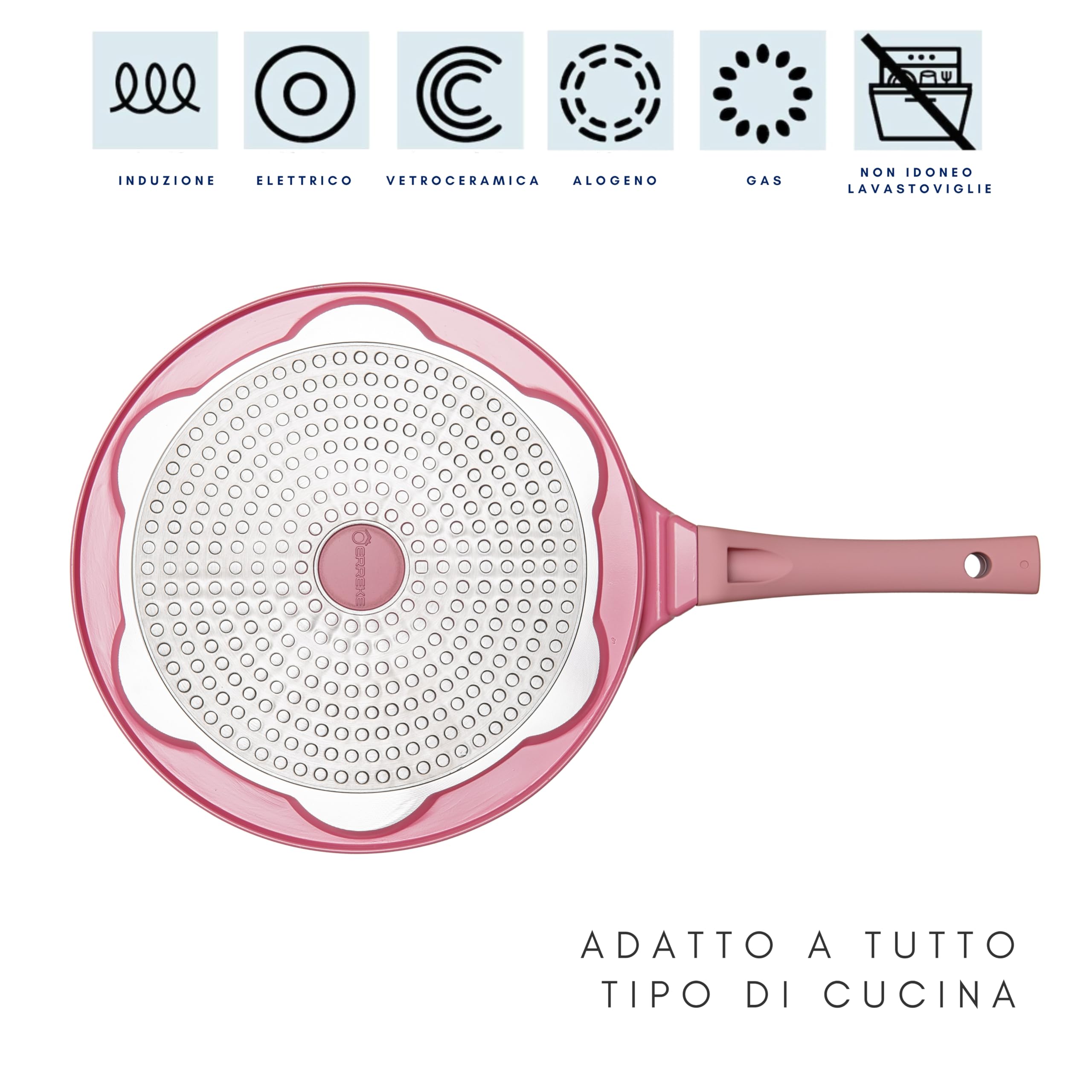 Erreke Non-Stick Emoji Face Pancake Pan - 26cm Pink Fun Design for Kids - Induction Compatible, Perfect for Pancakes, Eggs & More - Ideal for Family Breakfast & Kids Cooking Activities