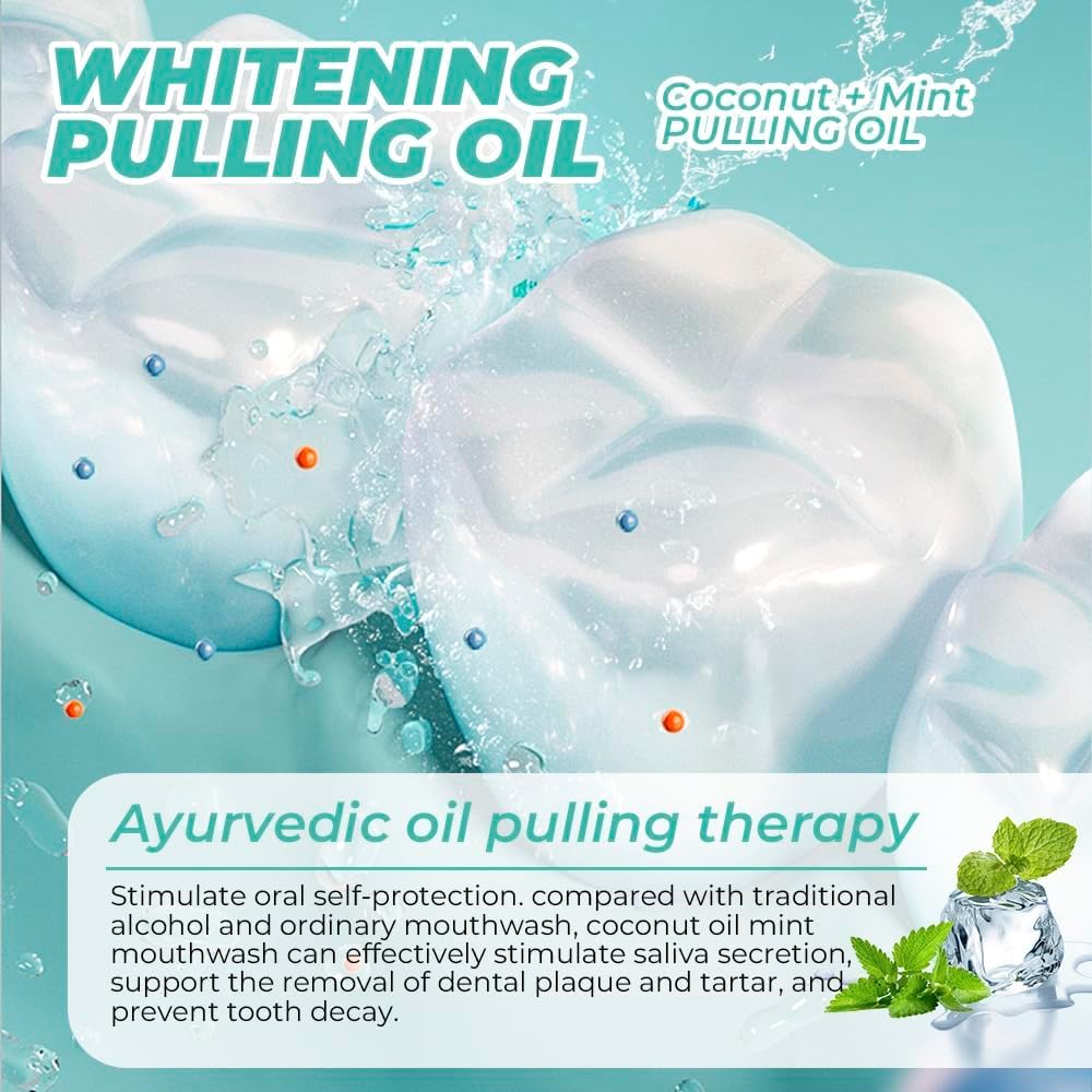 Organic Coconut Oil Pulling for Teeth Whitening & Oral Care - Natural Mint Flavor Mouthwash for Fresh Breath & Healthy Gums (8 Fl Oz) - Perfect for Daily Dental Routine & Natural Whitening Solution