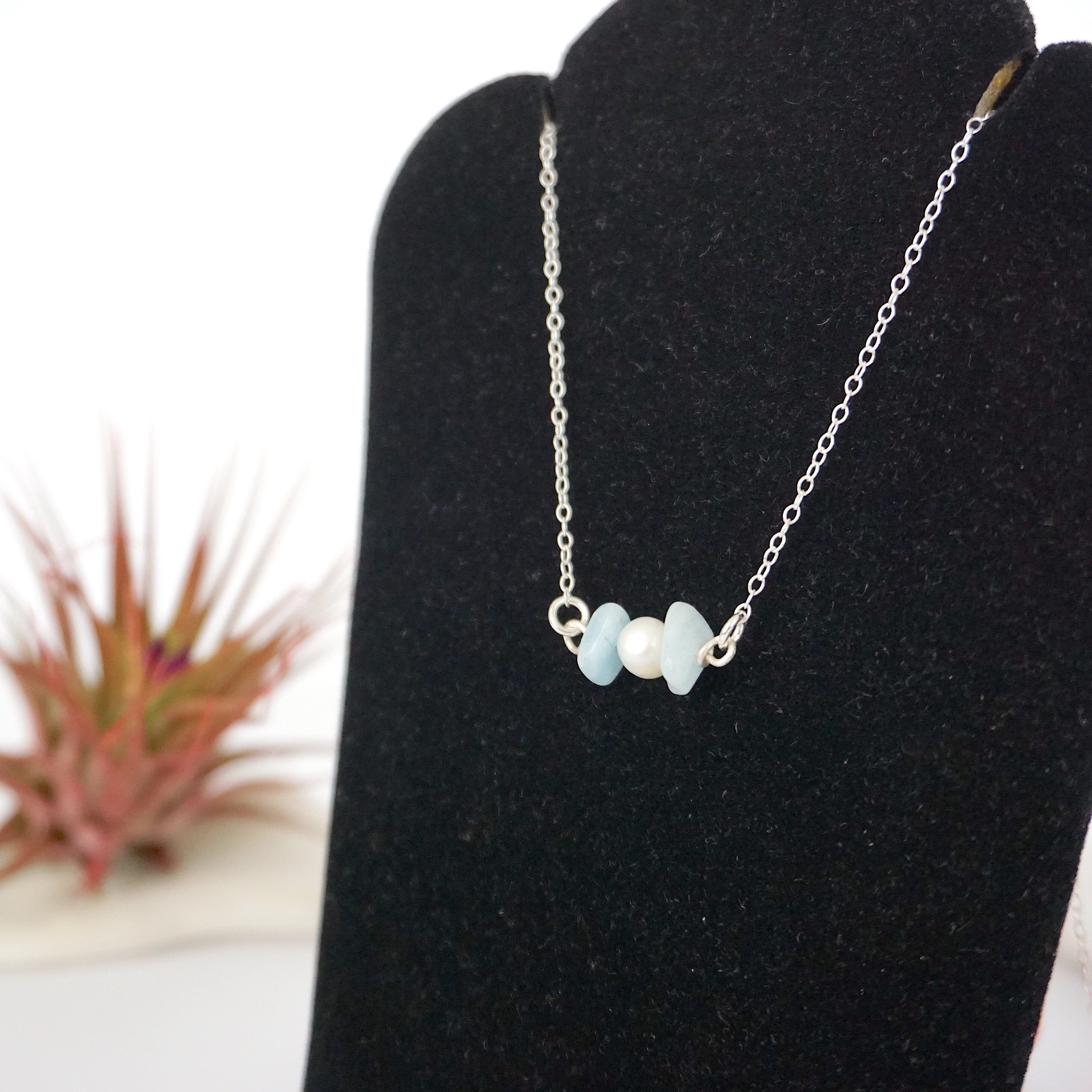 Aquamarine & Pearl Charm Necklace - Elegant Jewelry for Women, Perfect for Weddings, Parties & Everyday Wear