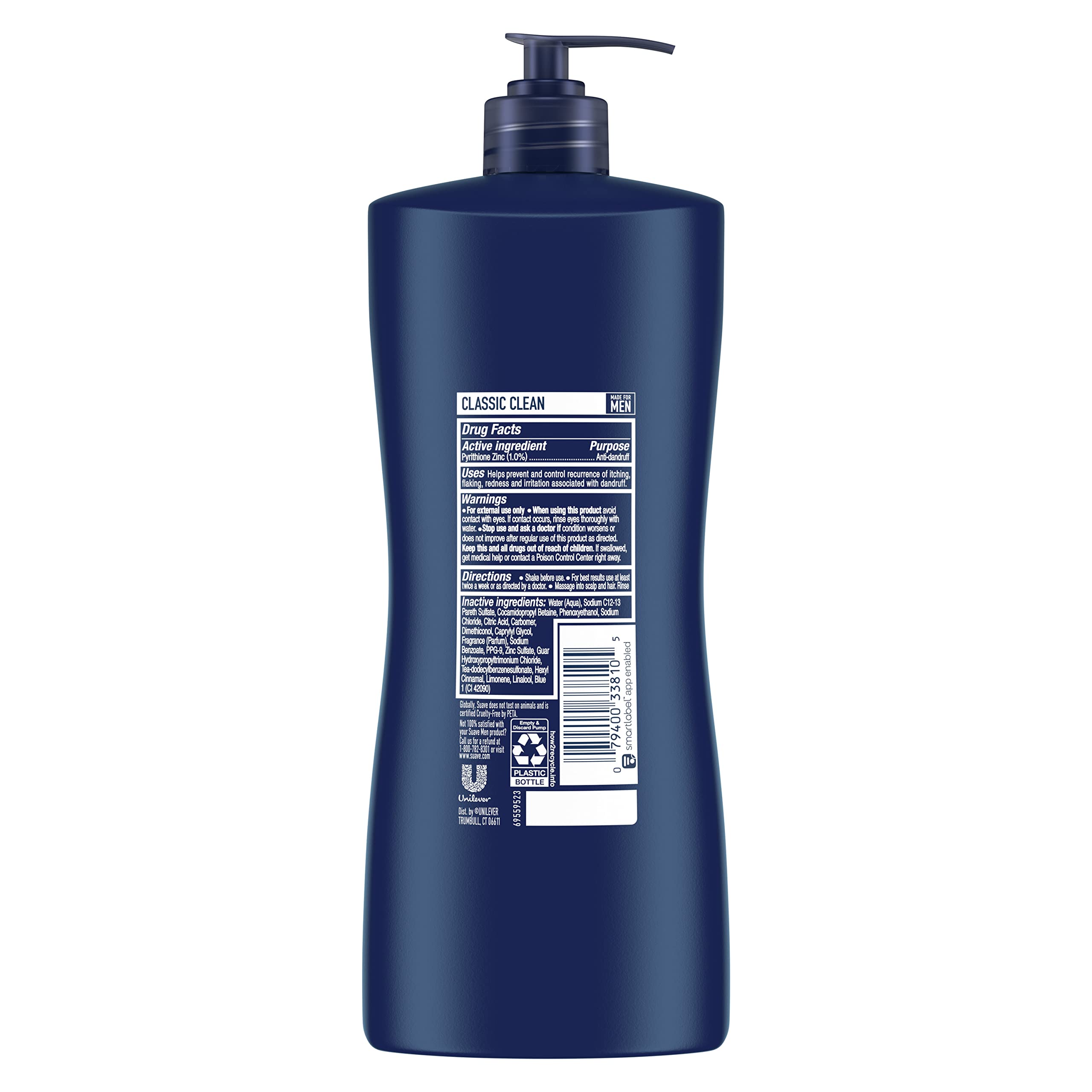 Suave Men 2-in-1 Anti-Dandruff Shampoo & Conditioner - Classic Clean 28 oz Bottle for Healthy Scalp & Shiny Hair | Daily Hair Care for Men