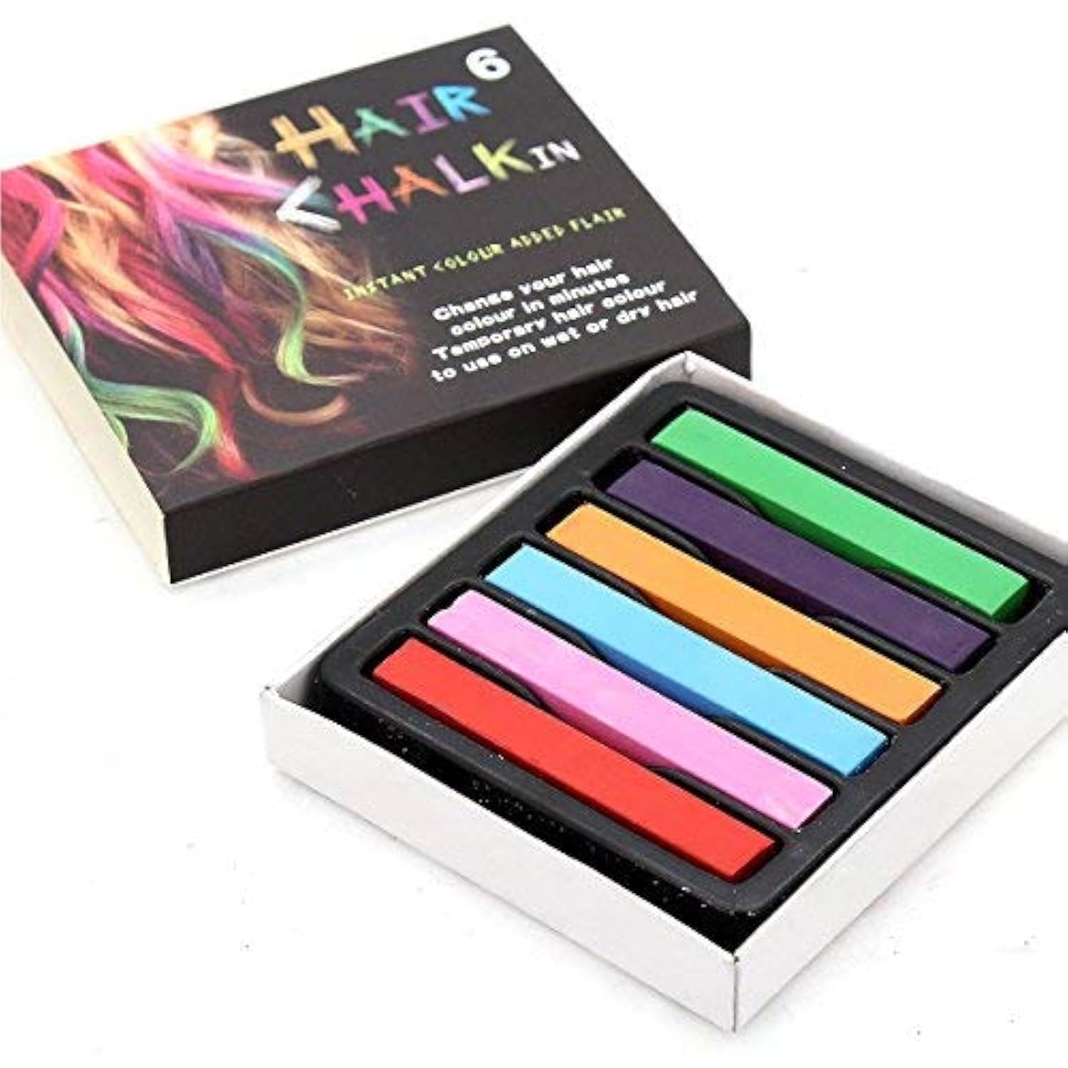 6 Colors Temporary Hair Chalk Set - Washable & Non-Toxic Pastel Hair Dye for Kids & Adults | Perfect for Birthday Parties, Halloween, Christmas & Cosplay | Quick & Easy Hair Color Change for Festivals & Special Events