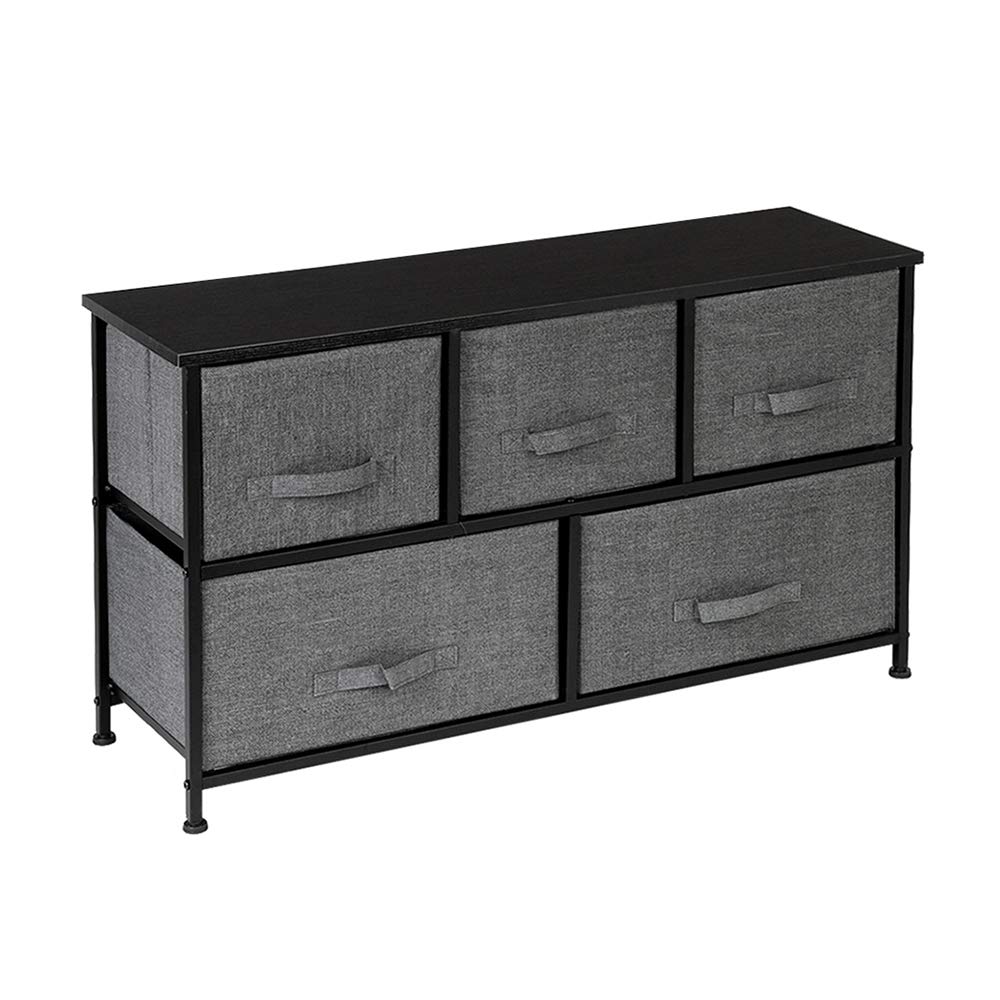 5-Drawer Storage Tower Organizer - 2-Tier Wide Closet Dresser for Bedroom, Dorm & Living Room | Space-Saving Gray Dresser for Clothes, Toys & Home Organization