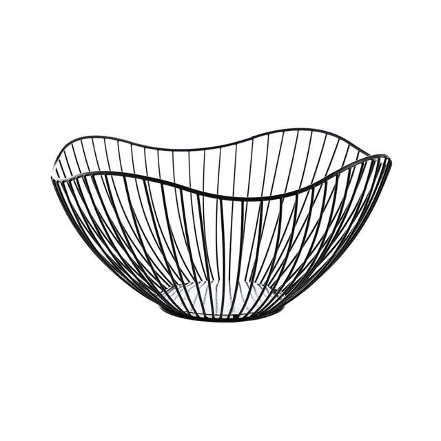 Creative Irregular Iron Fruit Basket for Kitchen - Black Snack Candy Storage Organizer with Drainer, Perfect for Dining Table, Office Desk, and Party Serving
